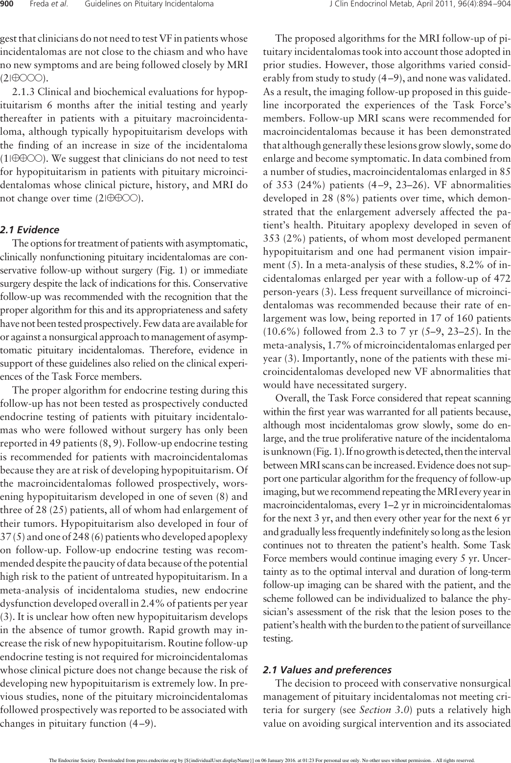 Page 7 of 11 - Pituitary Incidentaloma: An Endocrine Society Clinical Practice Guideline Incidentaloma Guide 2011