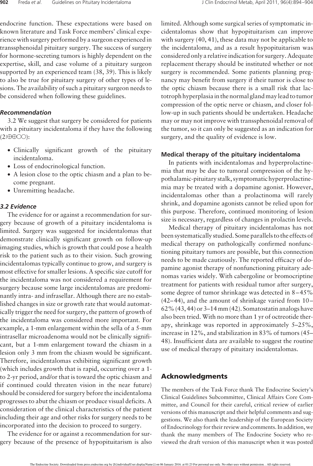 Page 9 of 11 - Pituitary Incidentaloma: An Endocrine Society Clinical Practice Guideline Incidentaloma Guide 2011