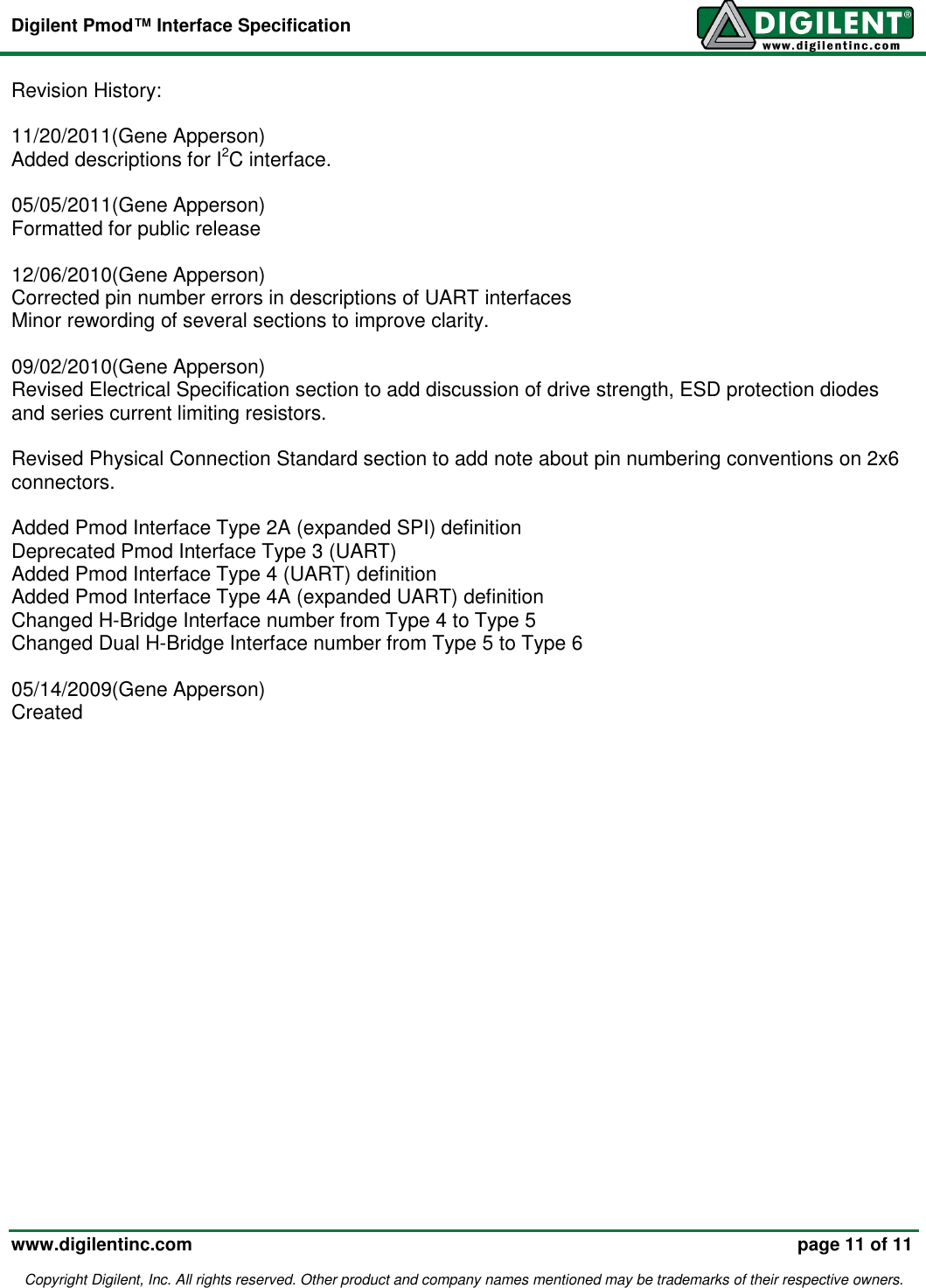 Page 11 of 11 - Digilent Pmod Interface Specification Manual