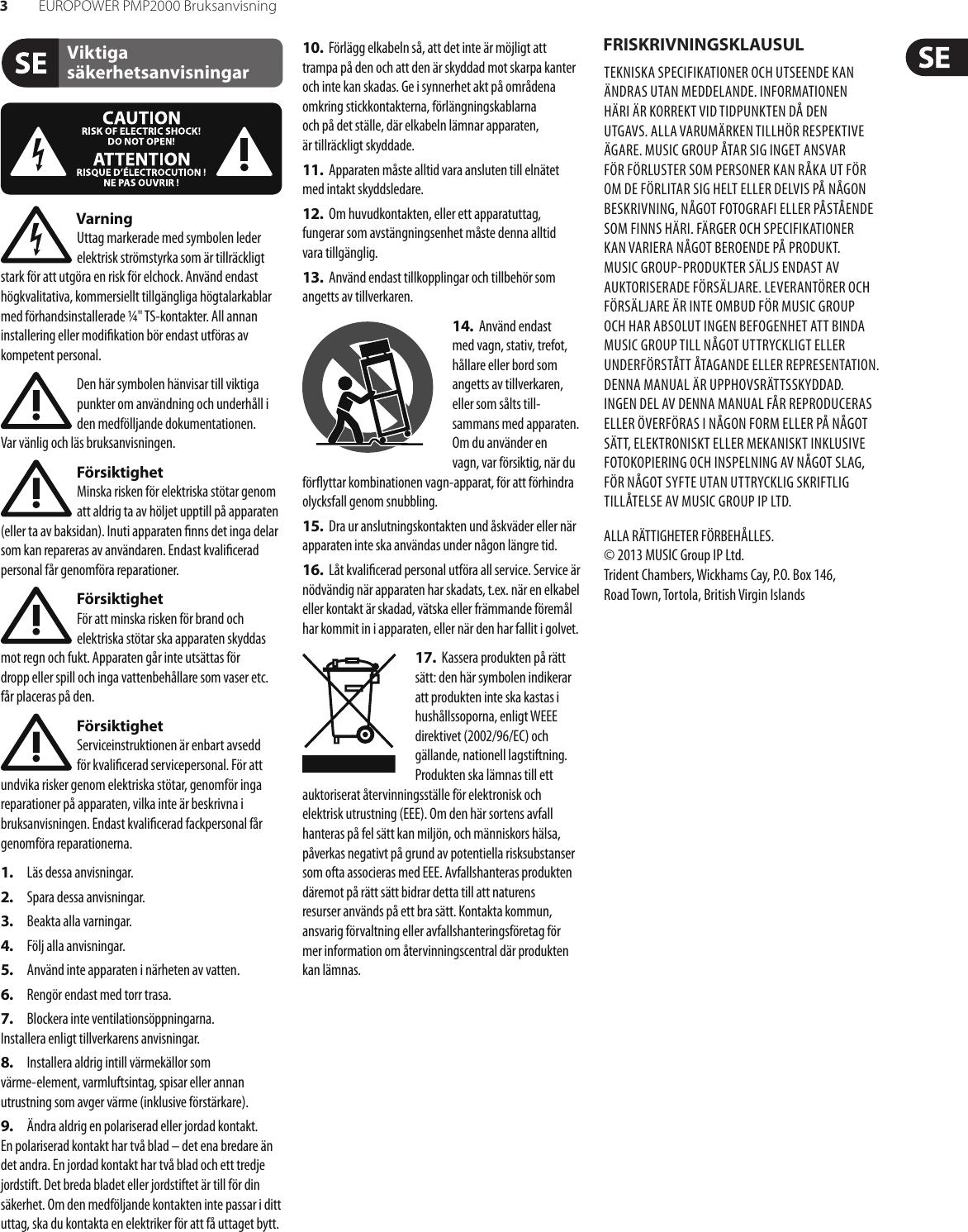 EUROPOWER PMP2000 Behringer User Manual (Swedish) P0611 M Se