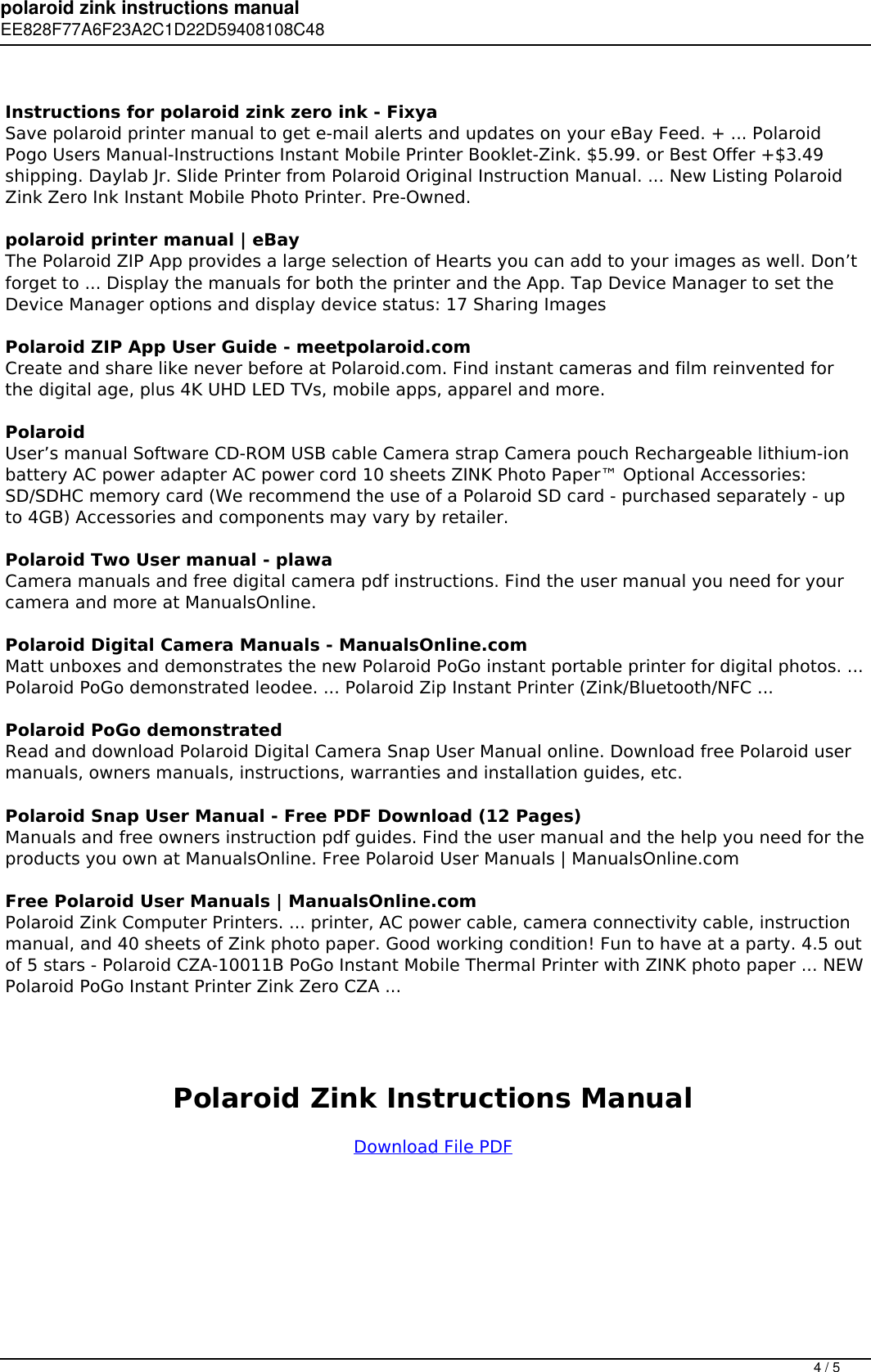Page 4 of 5 - Polaroid Zink Instructions Manual