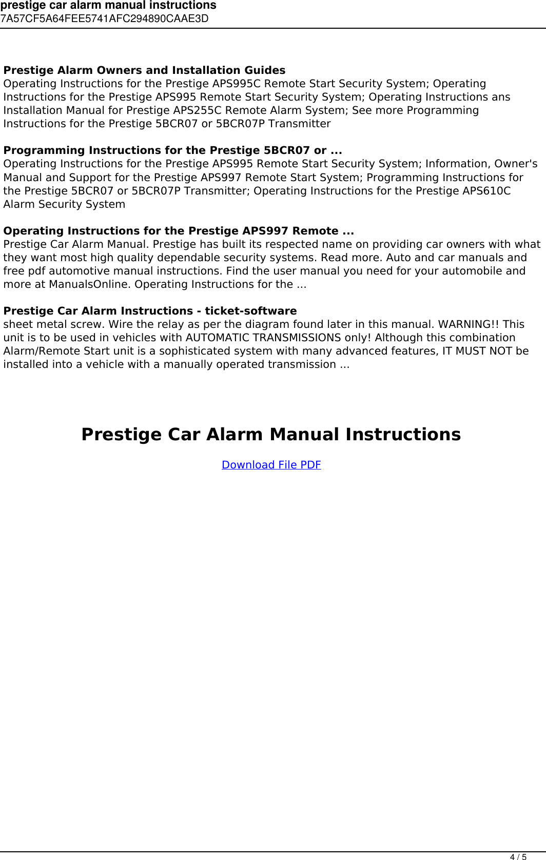 Page 4 of 5 - Prestige Car Alarm Manual Instructions