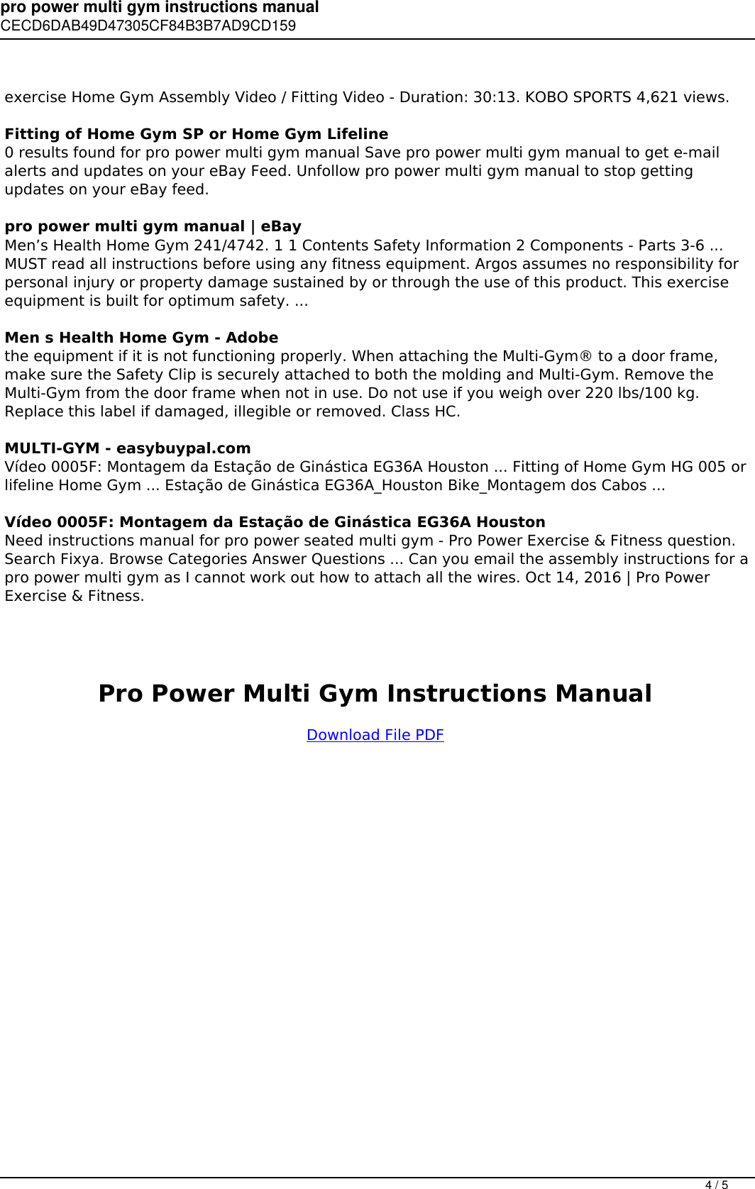 Page 4 of 5 - Pro Power Multi Gym Instructions Manual