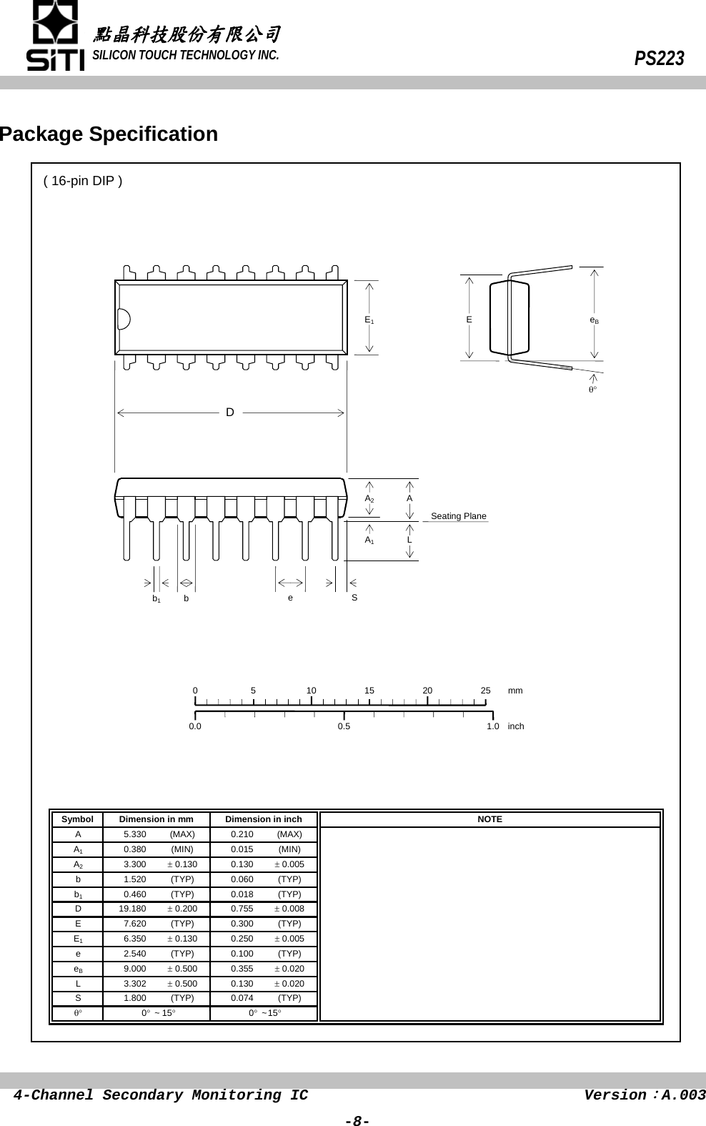 Page 9 of 12 - PS223 - Datasheet. Www.s-manuals.com. Ps222 Ra.003 Silicon Touch