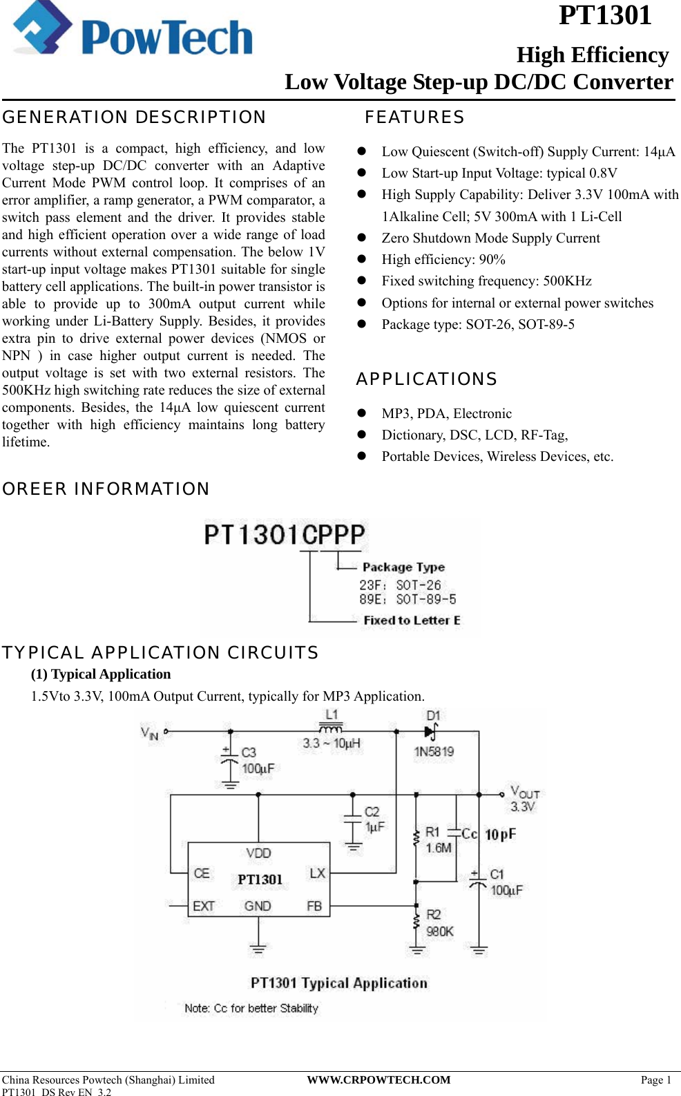 Page 1 of 9 - PT1301 - Datasheet. Www.s-manuals.com. R3.2 Powtech