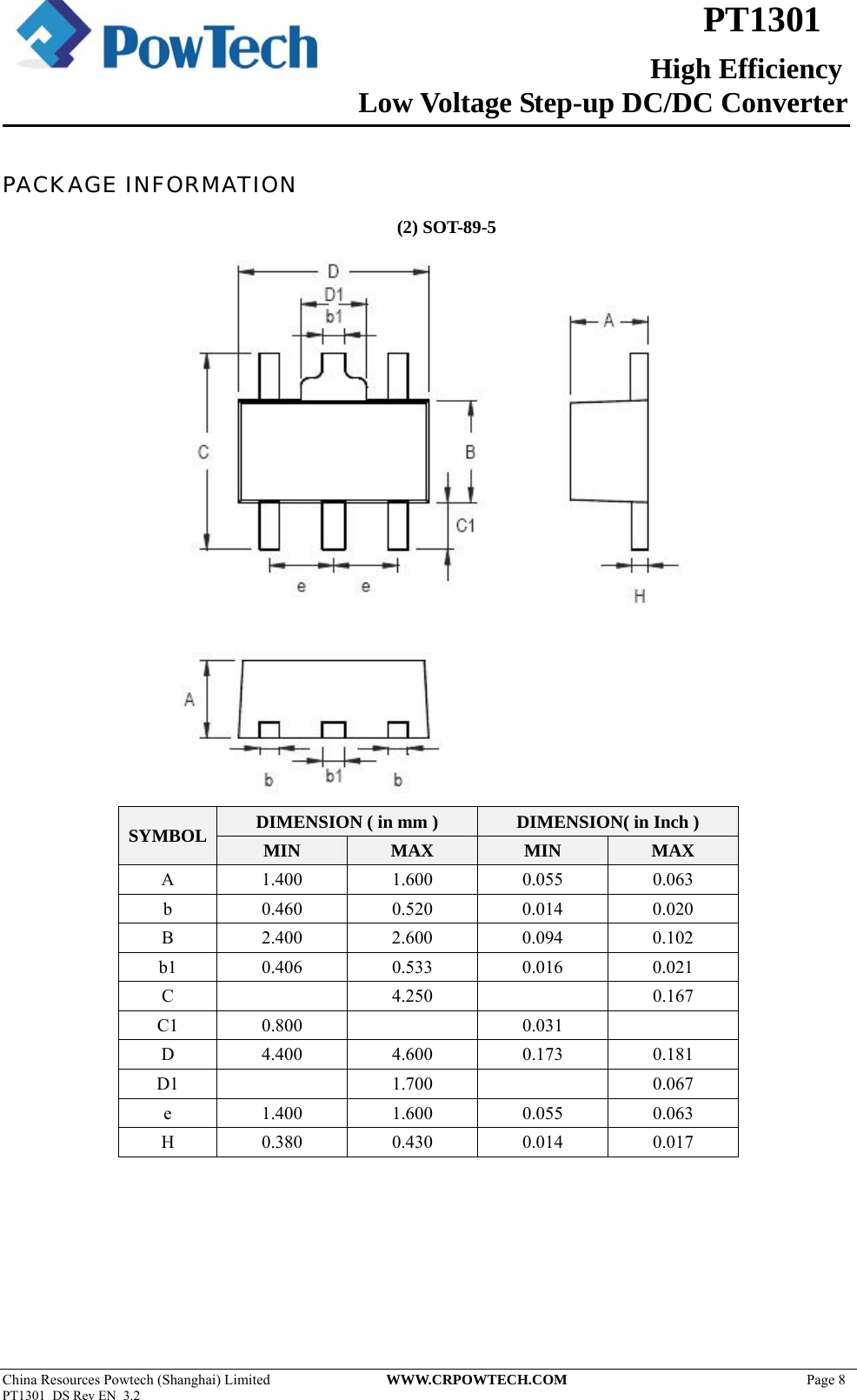 Page 8 of 9 - PT1301 - Datasheet. Www.s-manuals.com. R3.2 Powtech