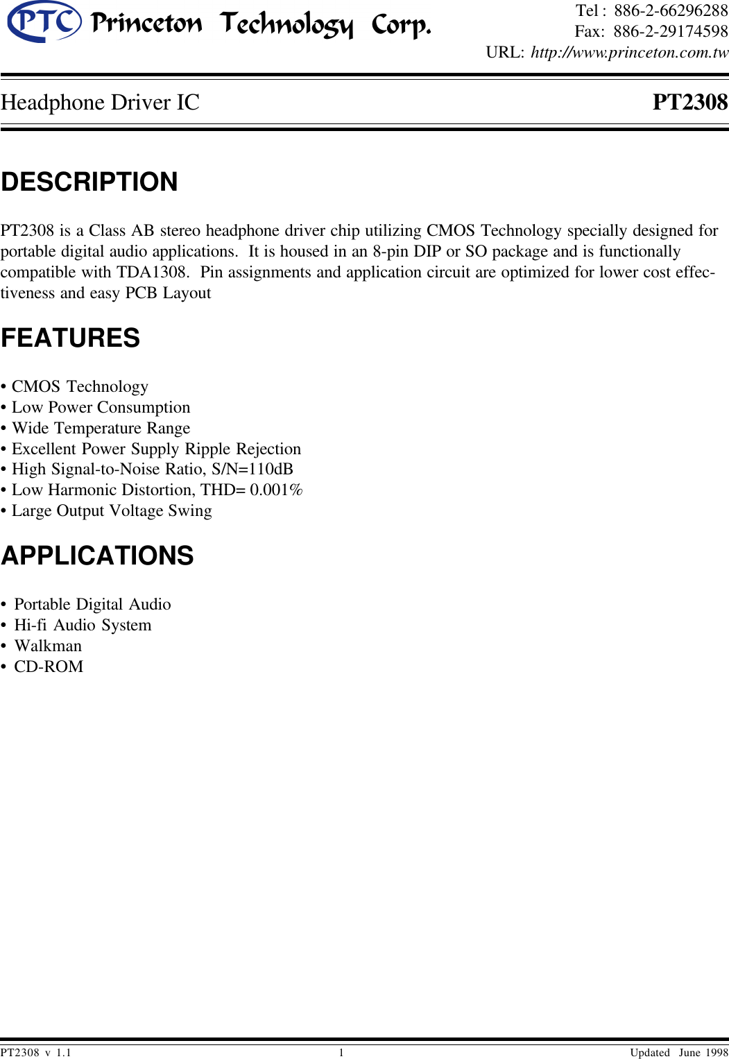 Page 1 of 4 - PT2308 - Datasheet. Www.s-manuals.com. Ptc