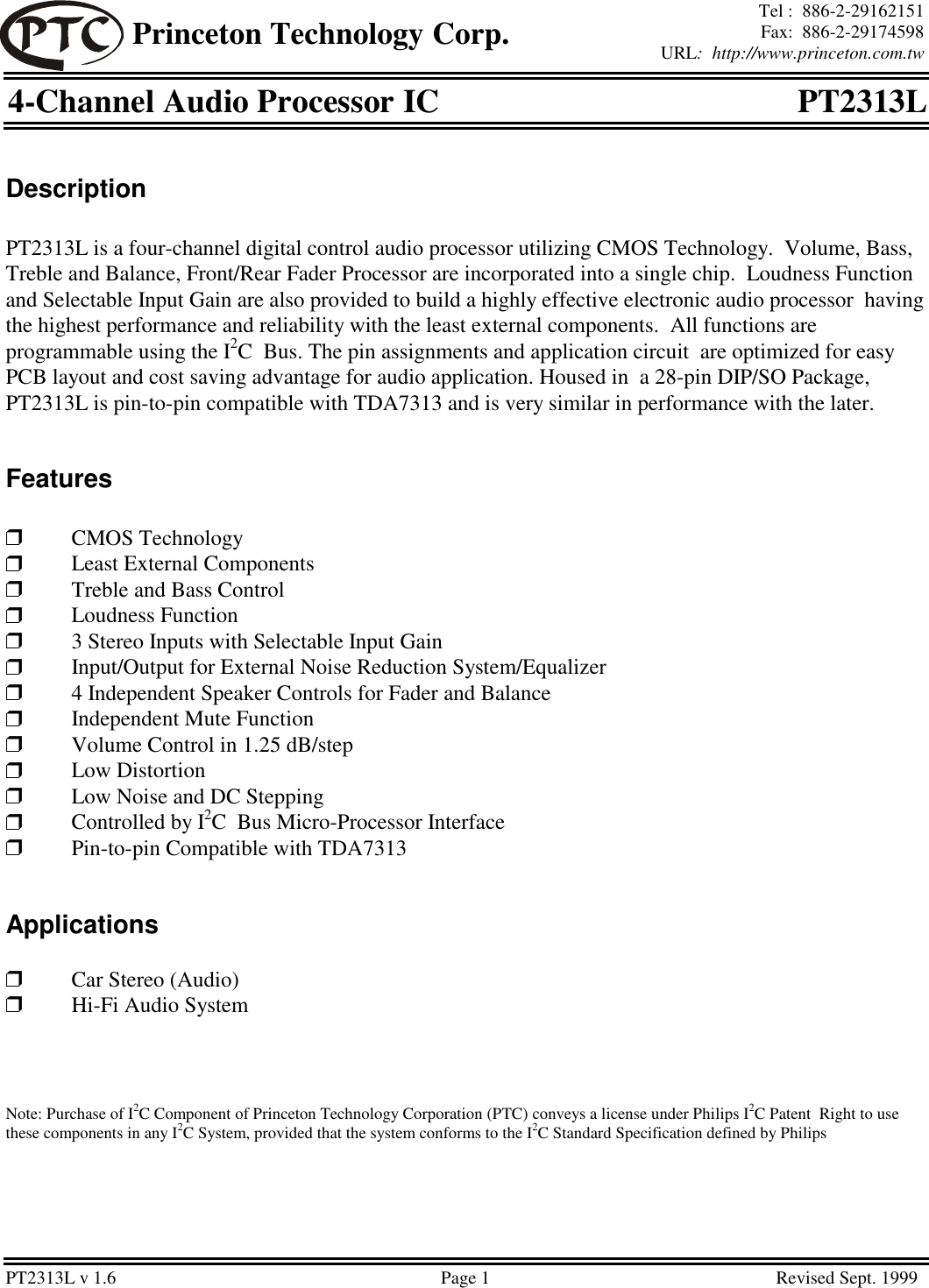 Page 1 of 3 - Description Pt2313l, Pt2313l-d Ptc