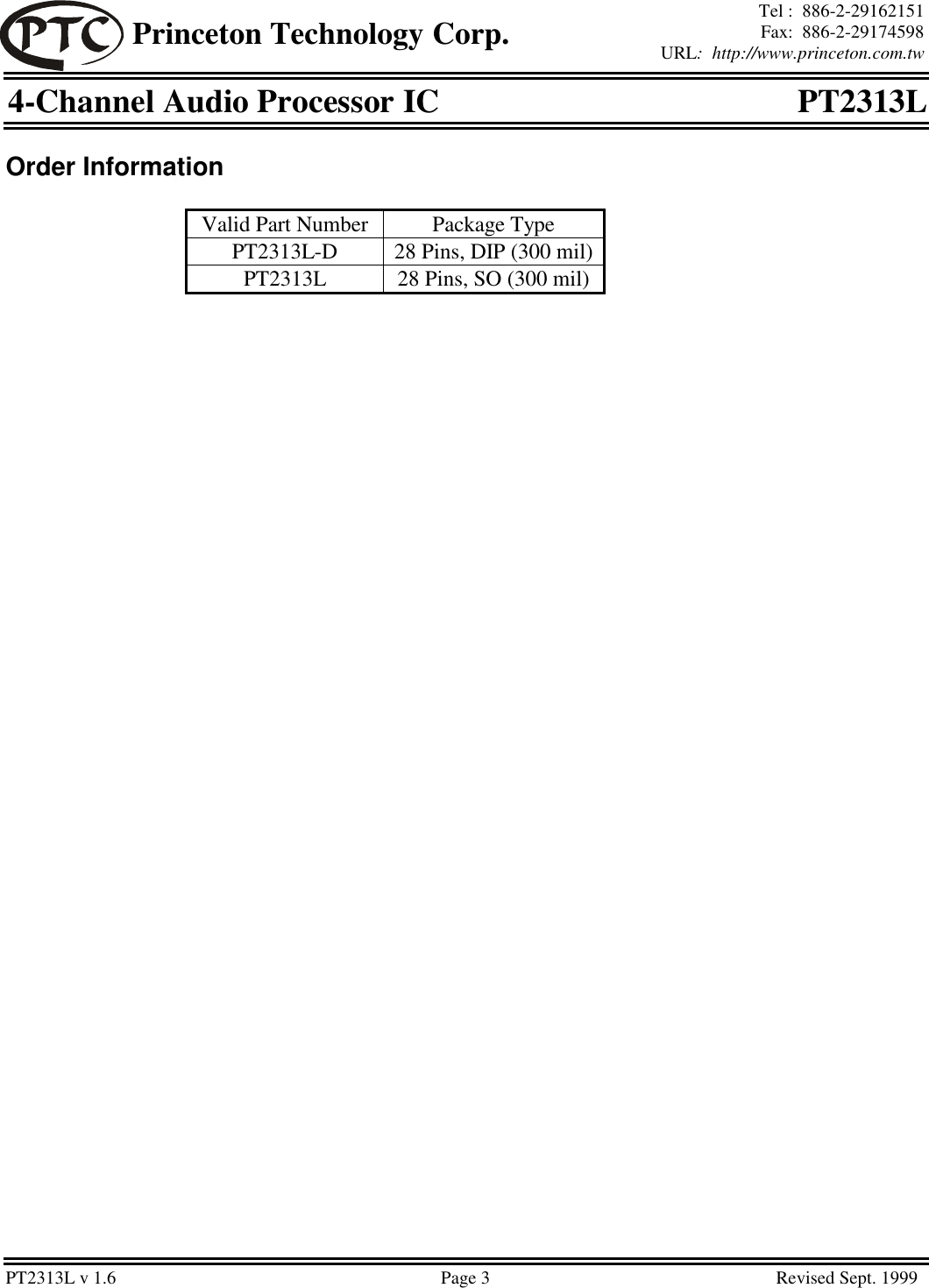 Page 3 of 3 - Description Pt2313l, Pt2313l-d Ptc