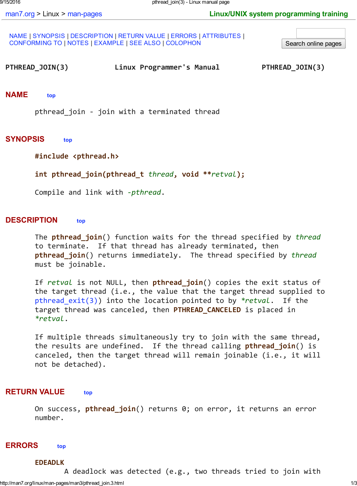 Page 1 of 3 - Pthread Join- Linux Manual Page