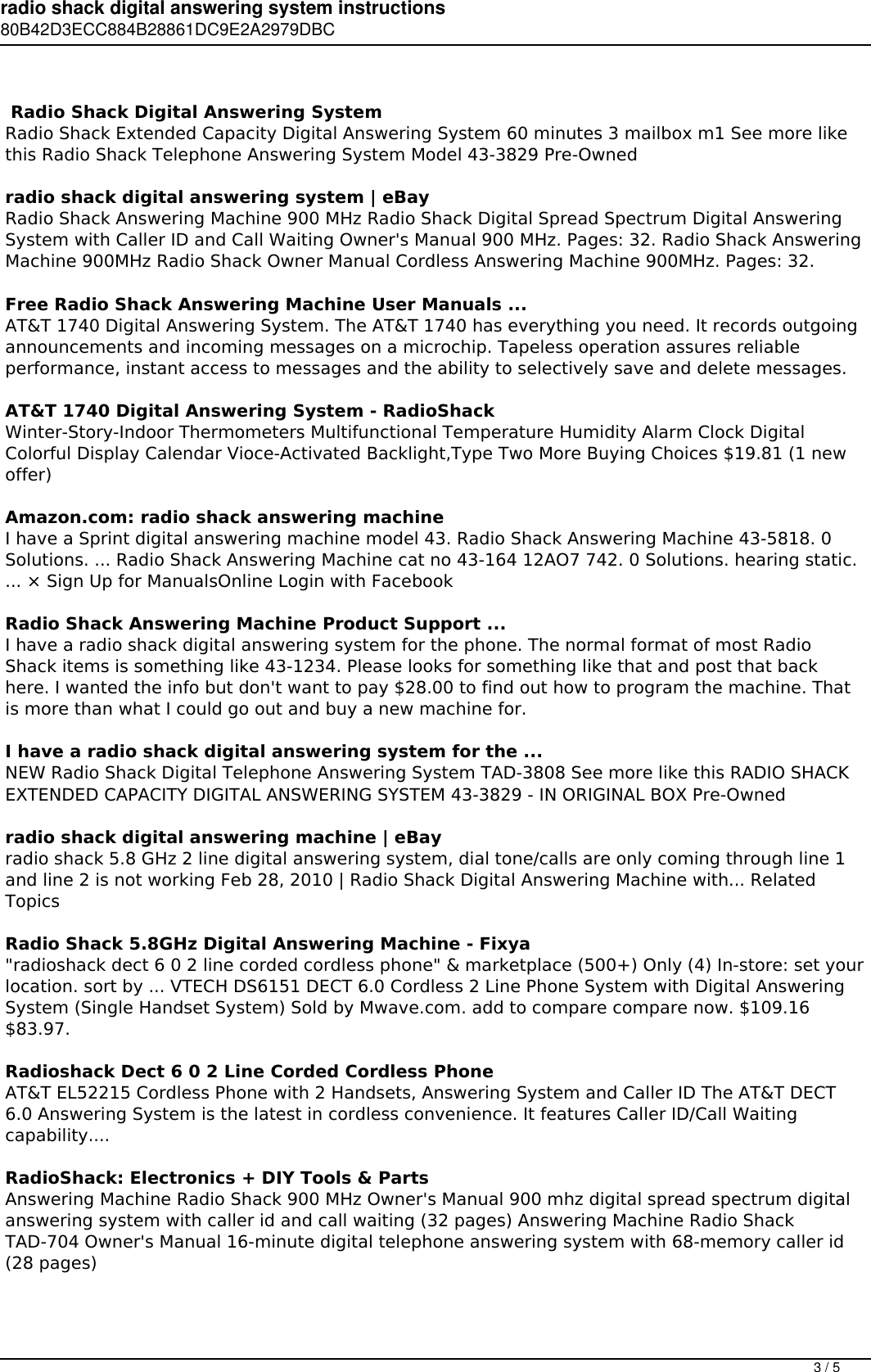 Page 3 of 5 - Radio Shack Digital Answering System Instructions