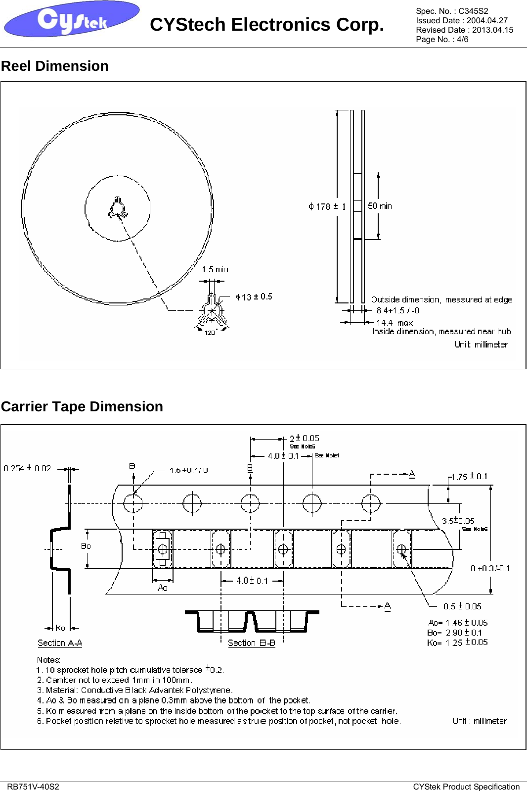 Page 4 of 7 - RB751V-40S2 - Datasheet. Www.s-manuals.com. Cystek