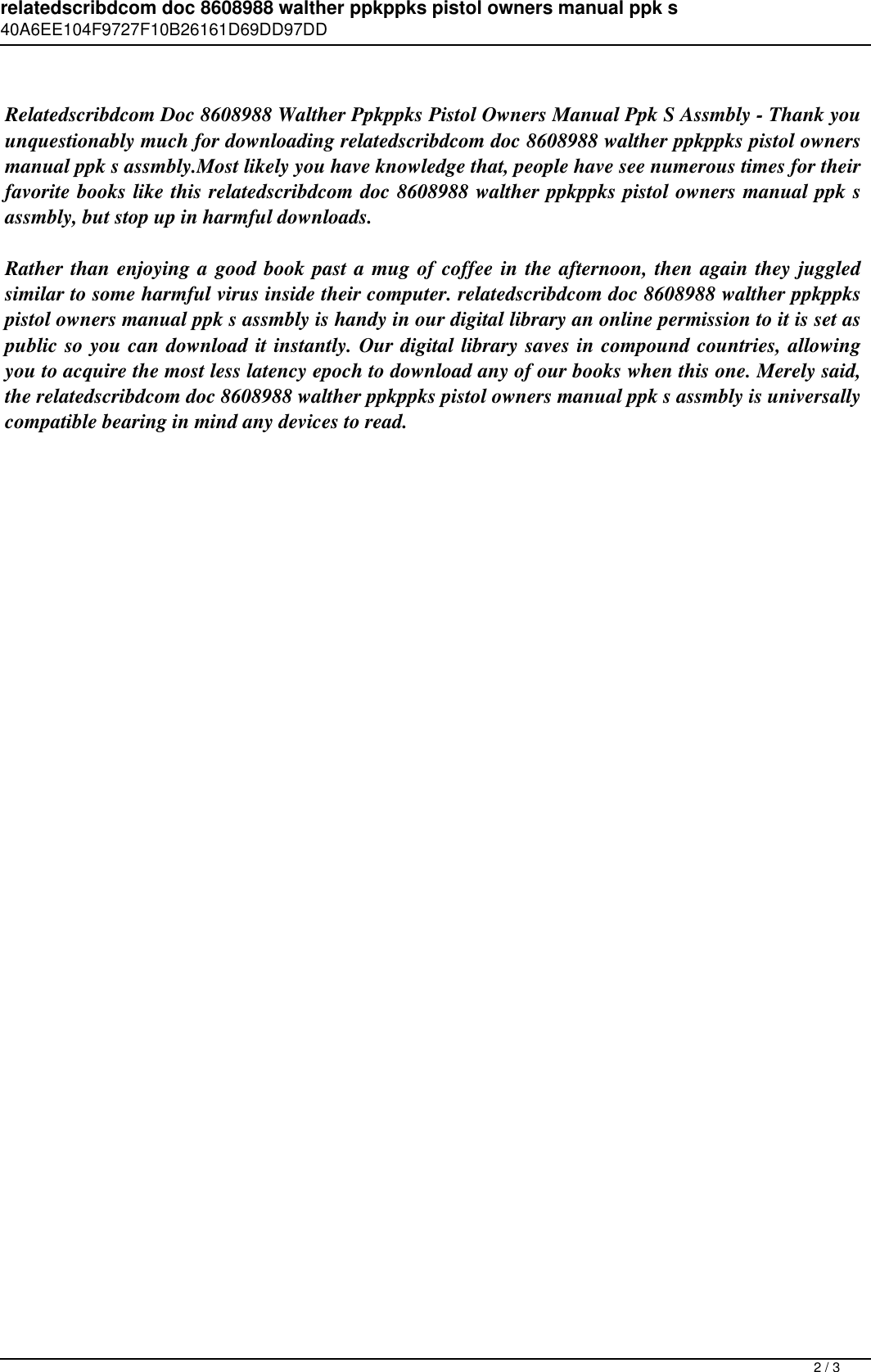Page 2 of 3 - Relatedscribdcom Doc 8608988 Walther Ppkppks Pistol Owners Manual Ppk S Assmbly