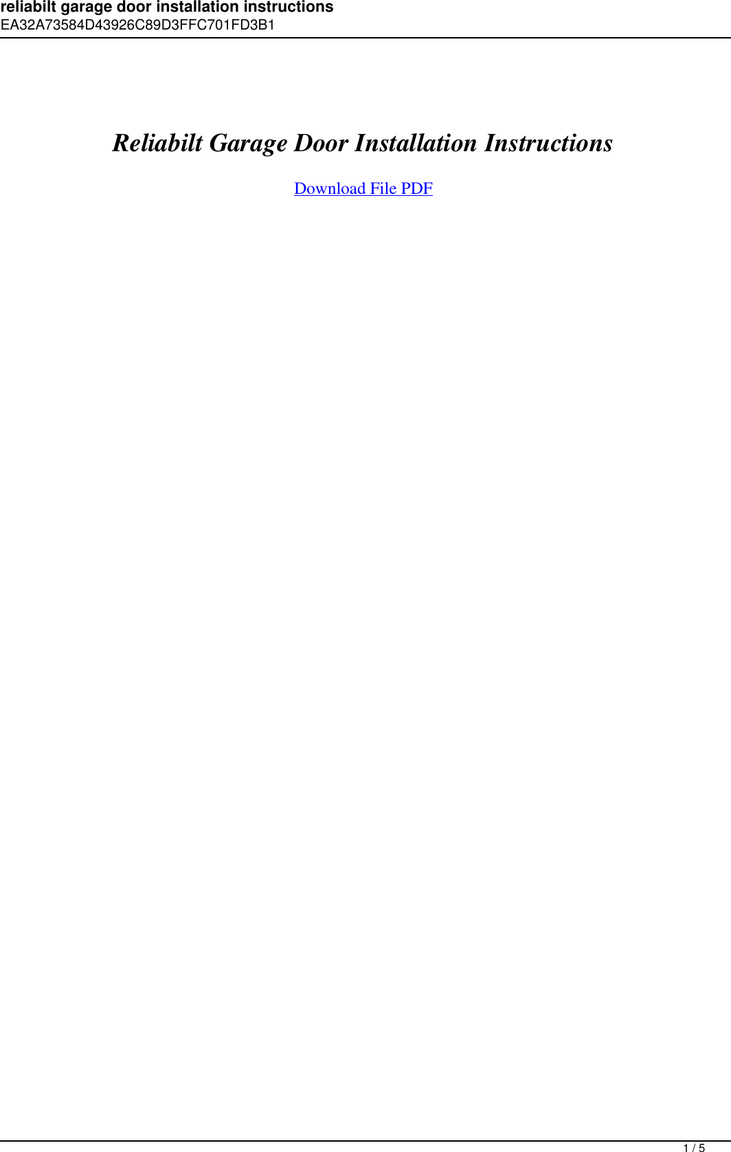 Page 1 of 5 - Reliabilt Garage Door Installation Instructions