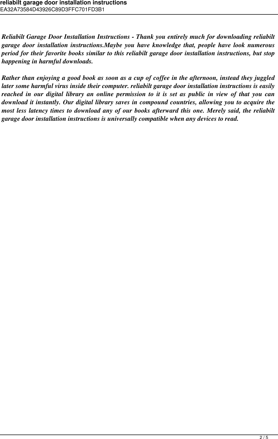 Page 2 of 5 - Reliabilt Garage Door Installation Instructions