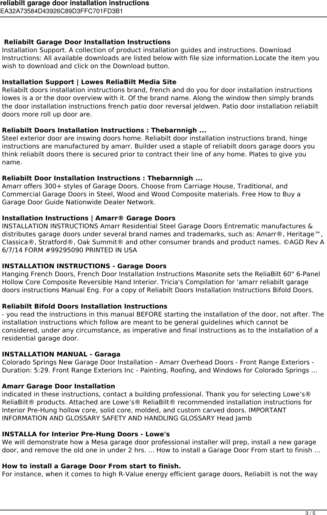 Reliabilt Garage Door Installation Instructions