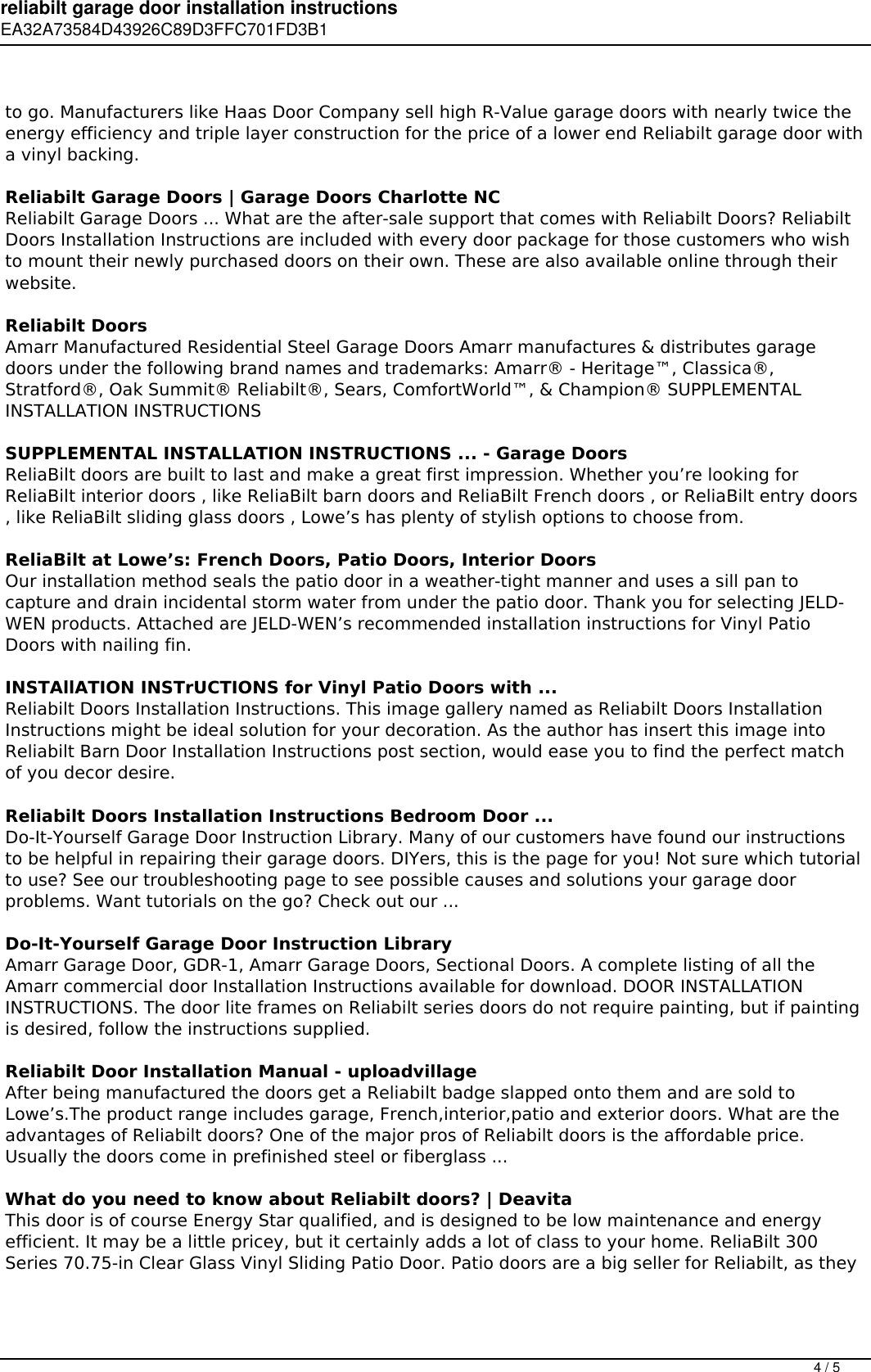 Page 4 of 5 - Reliabilt Garage Door Installation Instructions