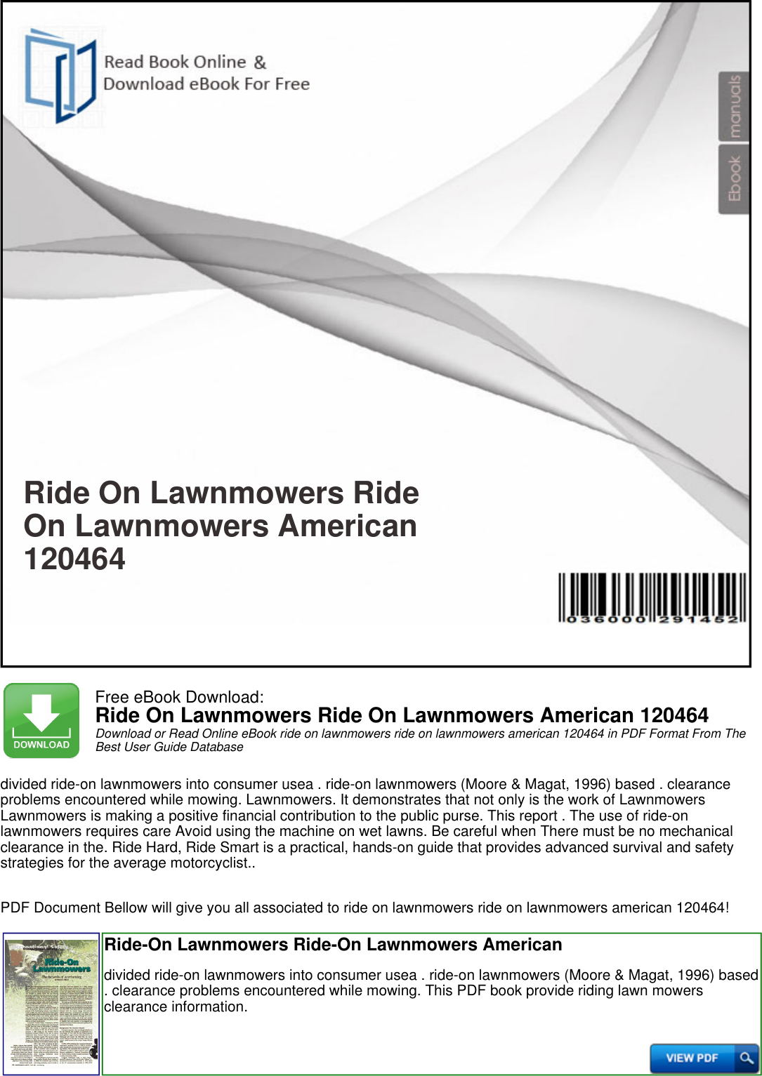 Page 1 of 3 - Ride On Lawnmowers American 120464 - Productmanualguide.com  !! Ride-on-lawnmowers-ride-on-lawnmowers-american-120464