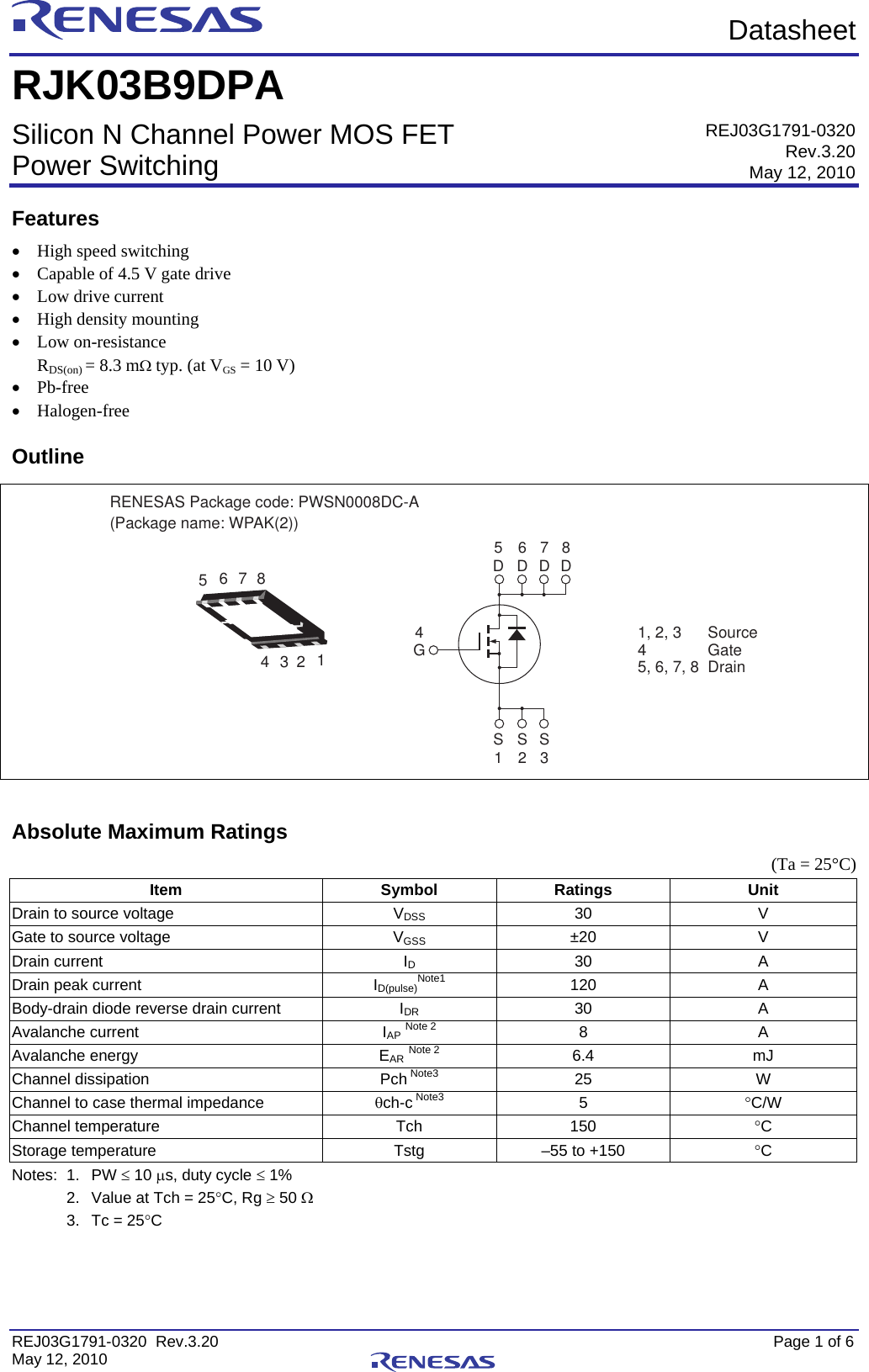 Page 1 of 7 - RJK03B9DPA Data Sheet Renesas