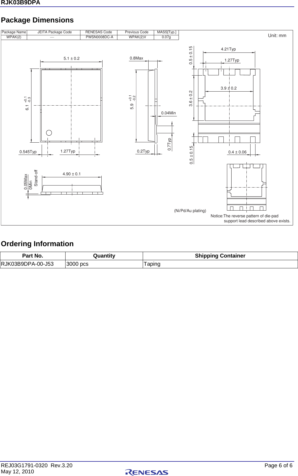 Page 6 of 7 - RJK03B9DPA Data Sheet Renesas