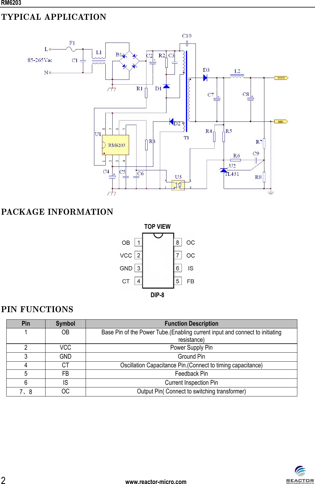 Page 2 of 8 - RM6203 - Datasheet. Www.s-manuals.com. Reactor