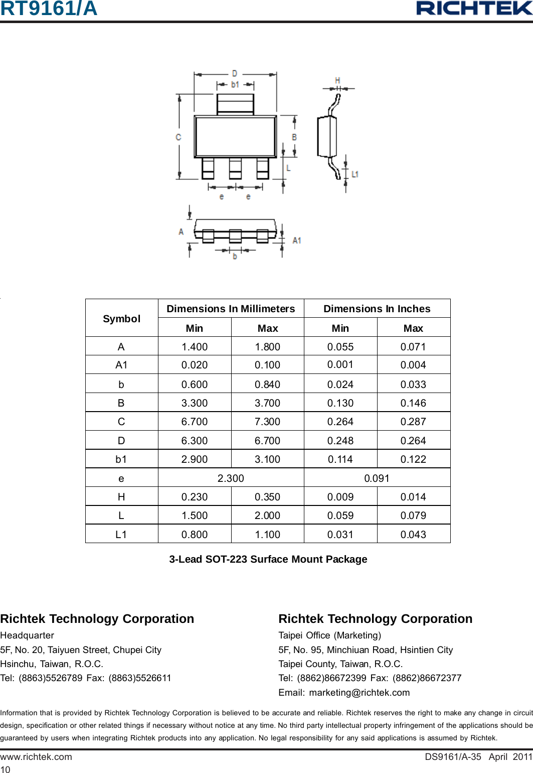 Page 10 of 11 - RT9161, RT9161A - Datasheet. Www.s-manuals.com. Richtek