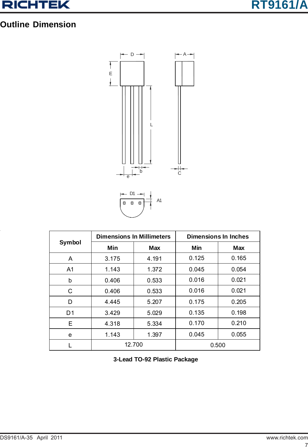 Page 7 of 11 - RT9161, RT9161A - Datasheet. Www.s-manuals.com. Richtek