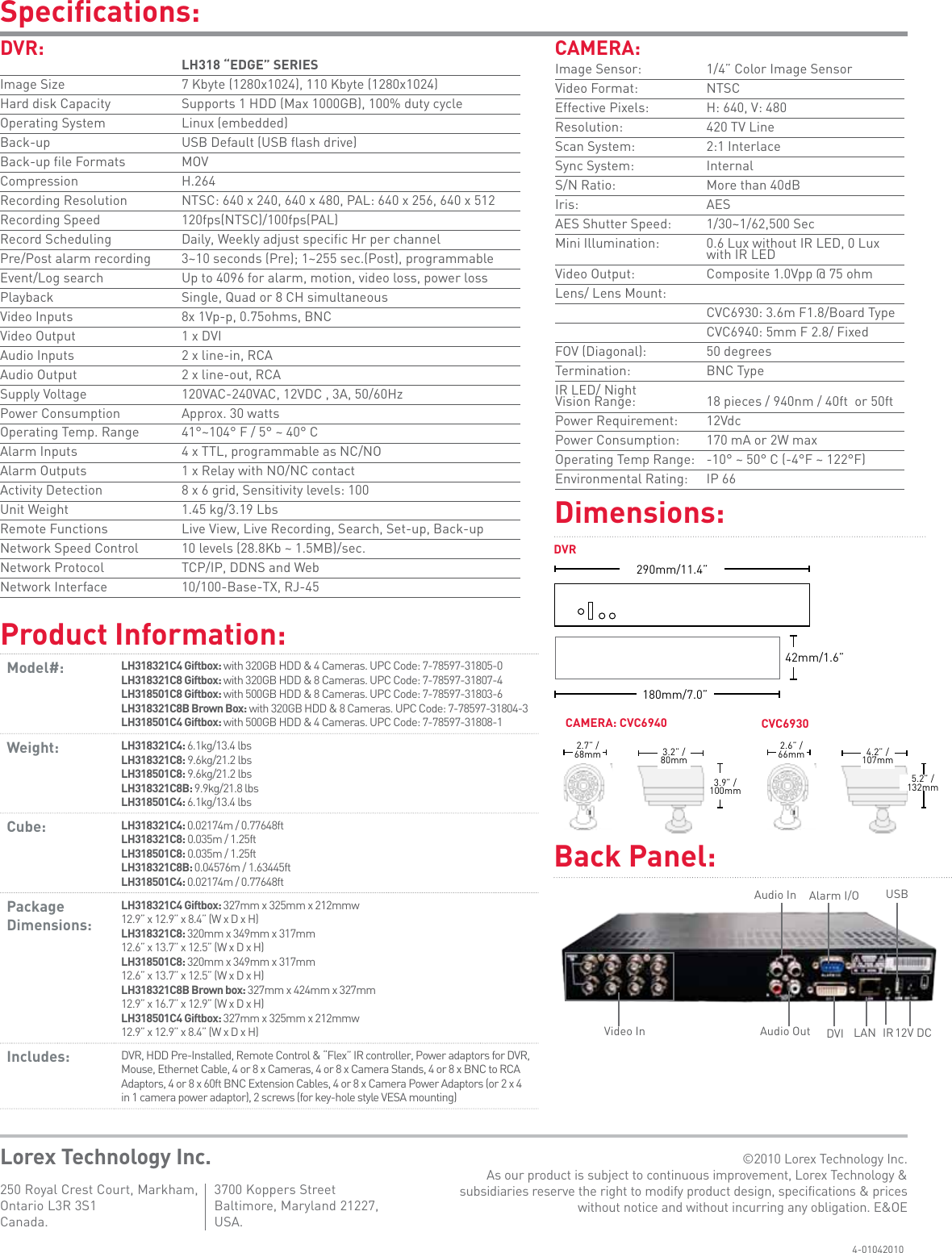 Page 3 of 3 - LOREX LH318 Bundle Series SPEC SHEET S10095-product-specifications