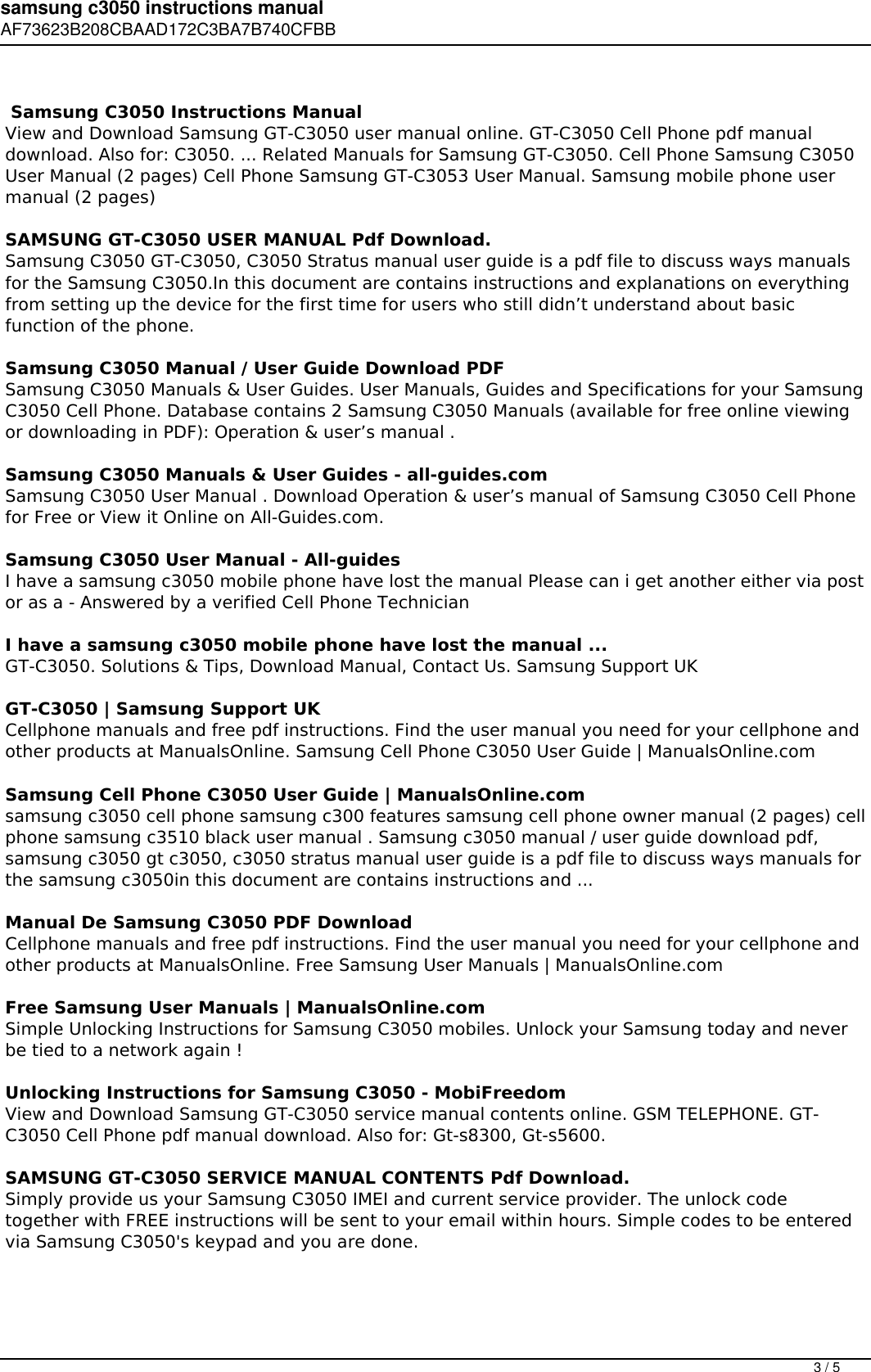 Page 3 of 5 - Samsung C3050 Instructions Manual