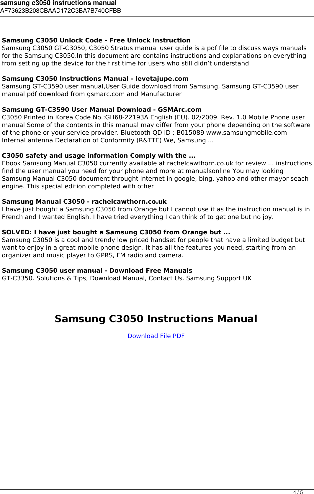 Page 4 of 5 - Samsung C3050 Instructions Manual