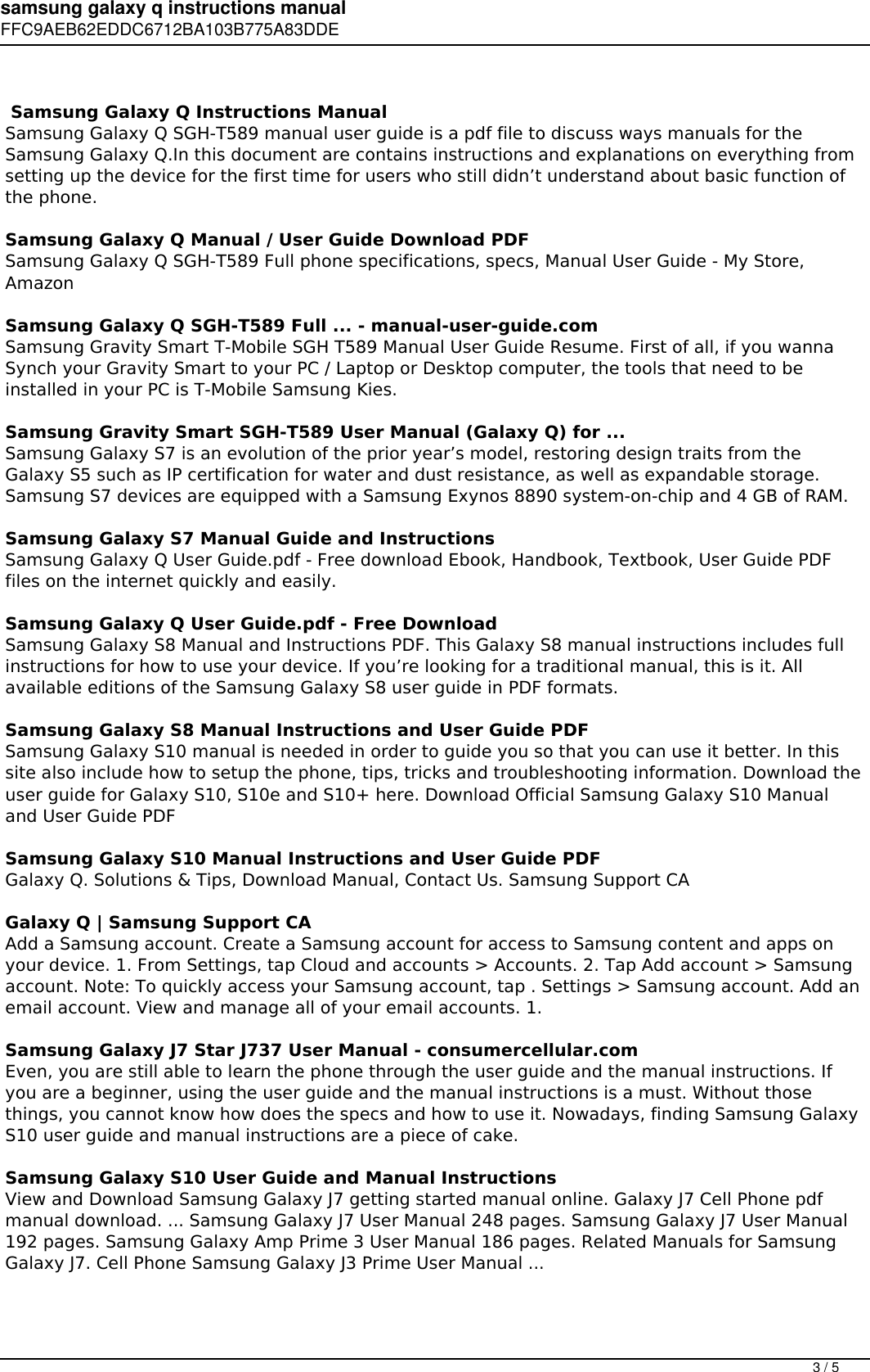 Page 3 of 5 - Samsung Galaxy Q Instructions Manual