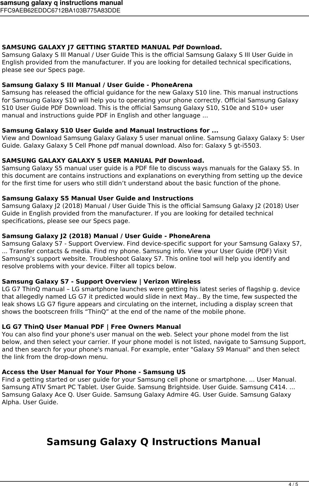 Page 4 of 5 - Samsung Galaxy Q Instructions Manual
