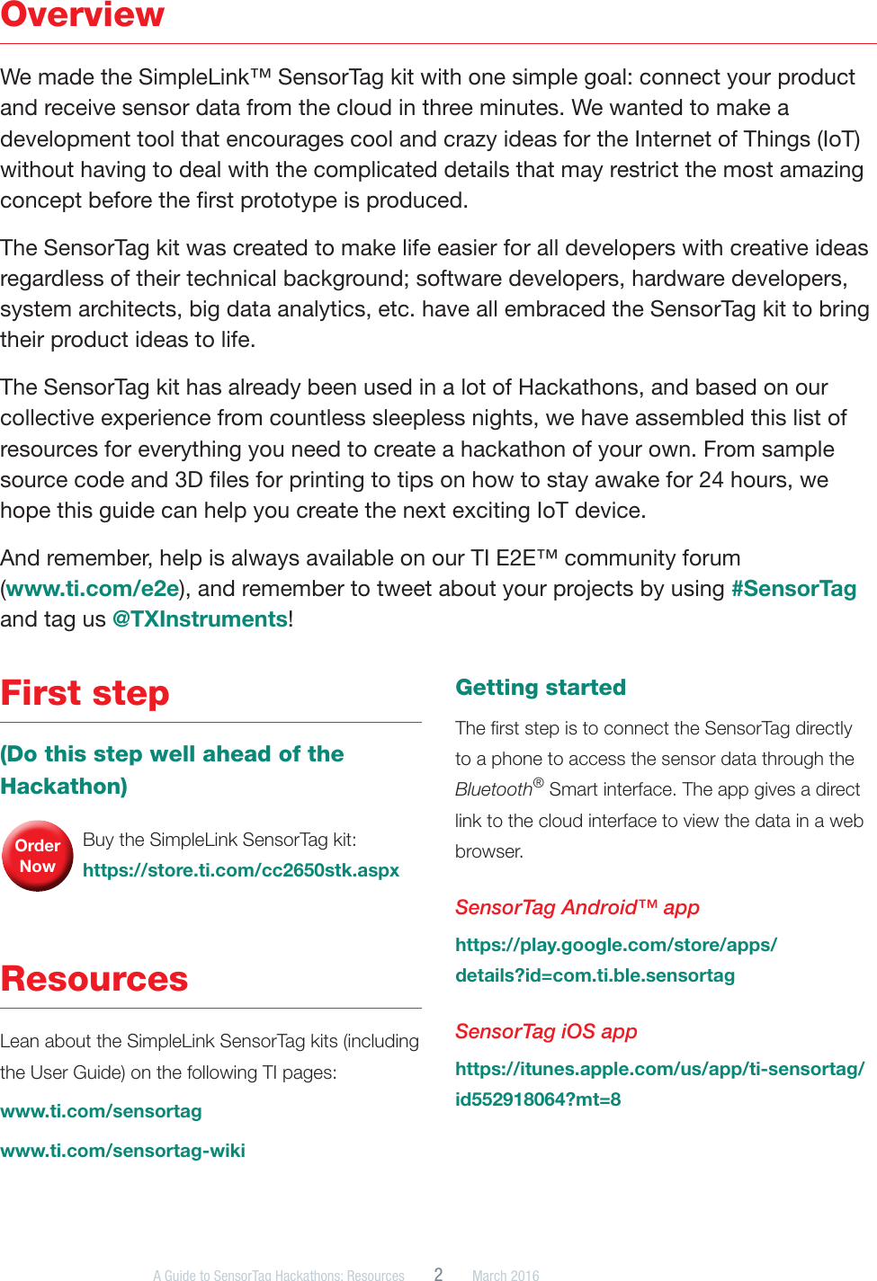 Page 2 of 11 - A Guide To SensorTag Hackathons: Resources