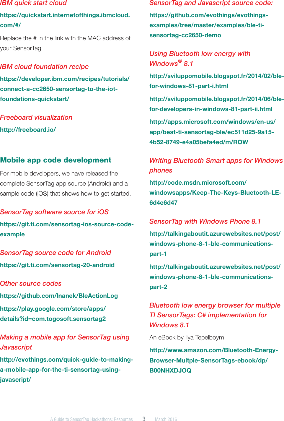 Page 3 of 11 - A Guide To SensorTag Hackathons: Resources