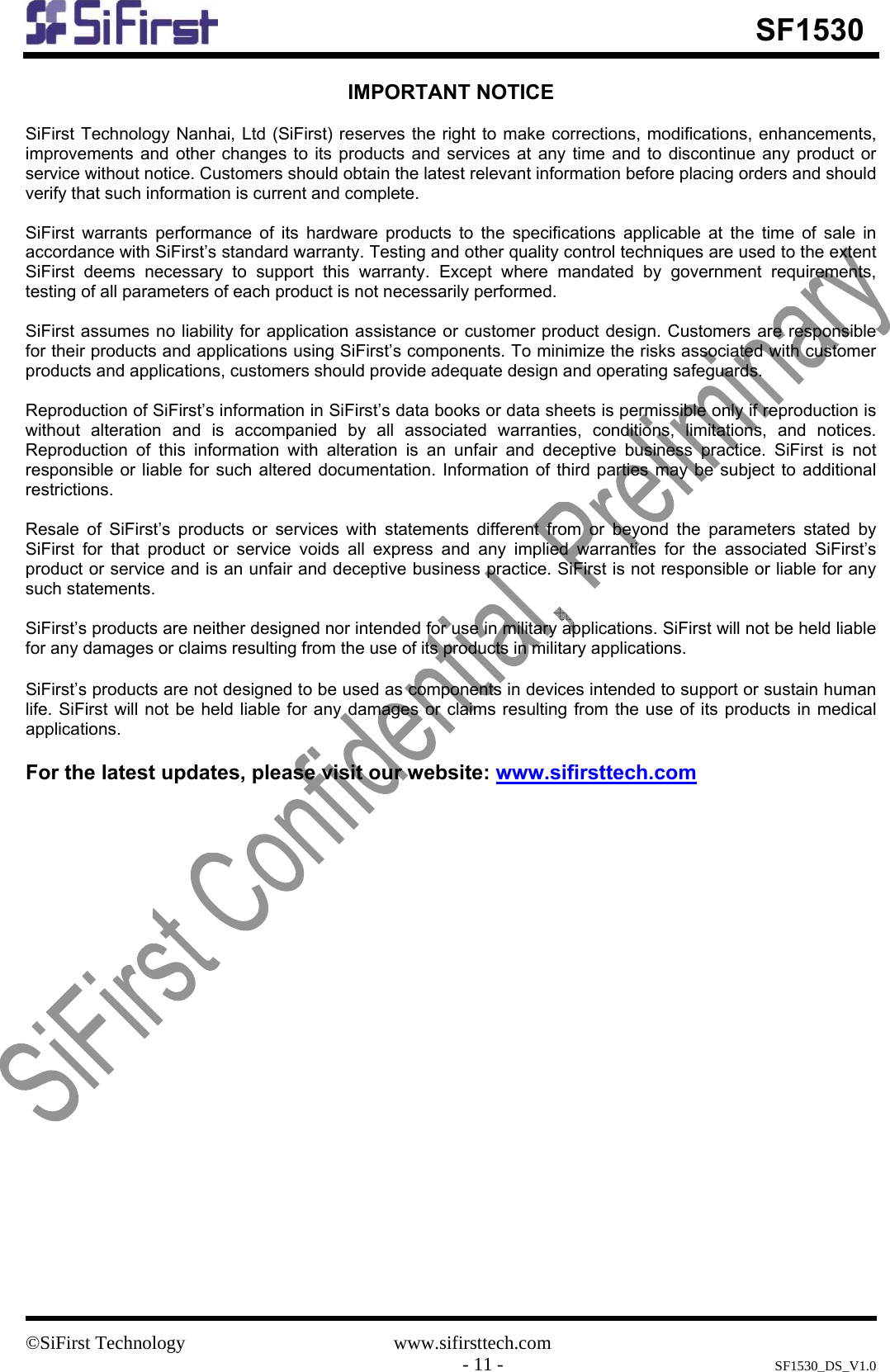 Page 11 of 12 - SF1530 - Datasheet. Www.s-manuals.com. Sifirst