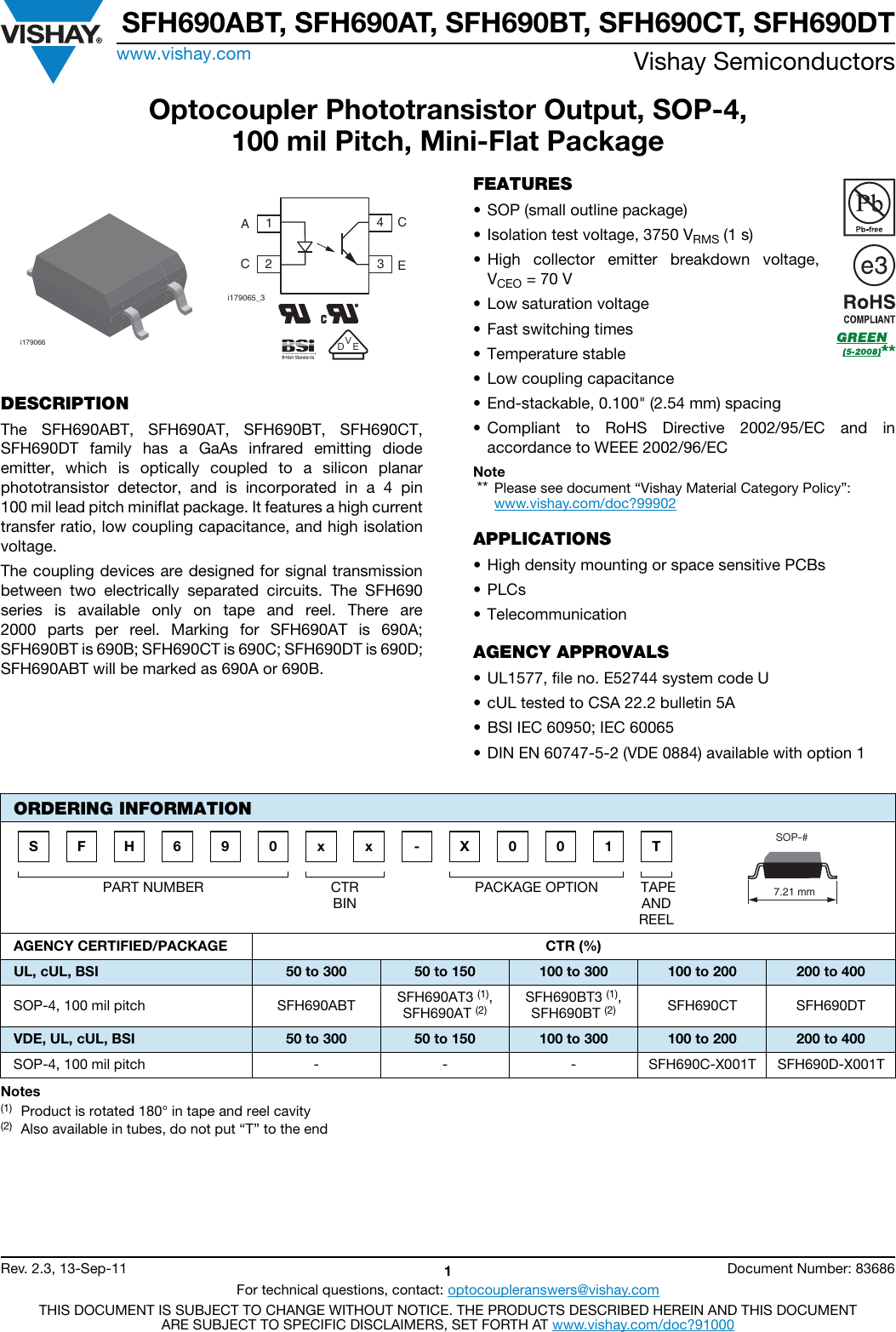 Page 1 of 8 - SFH690ABT, SFH690AT, SFH690BT, SFH690CT, SFH690DT - Datasheet. Www.s-manuals.com. Vishay