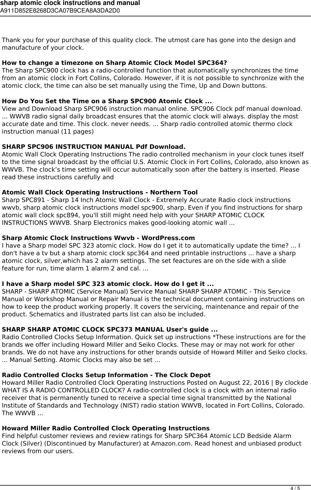 Page 4 of 5 - Sharp Atomic Clock Instructions And Manual