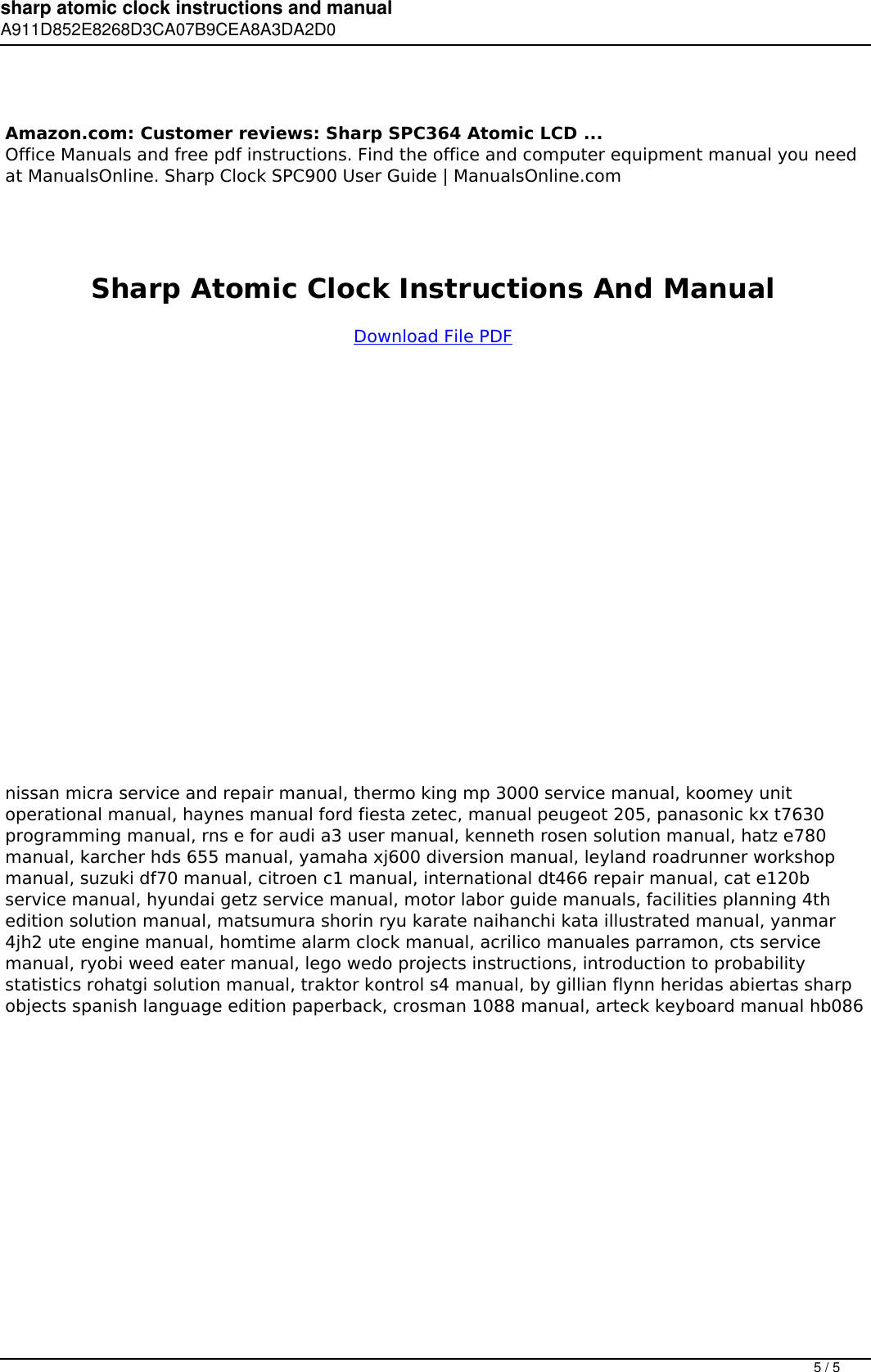 Page 5 of 5 - Sharp Atomic Clock Instructions And Manual