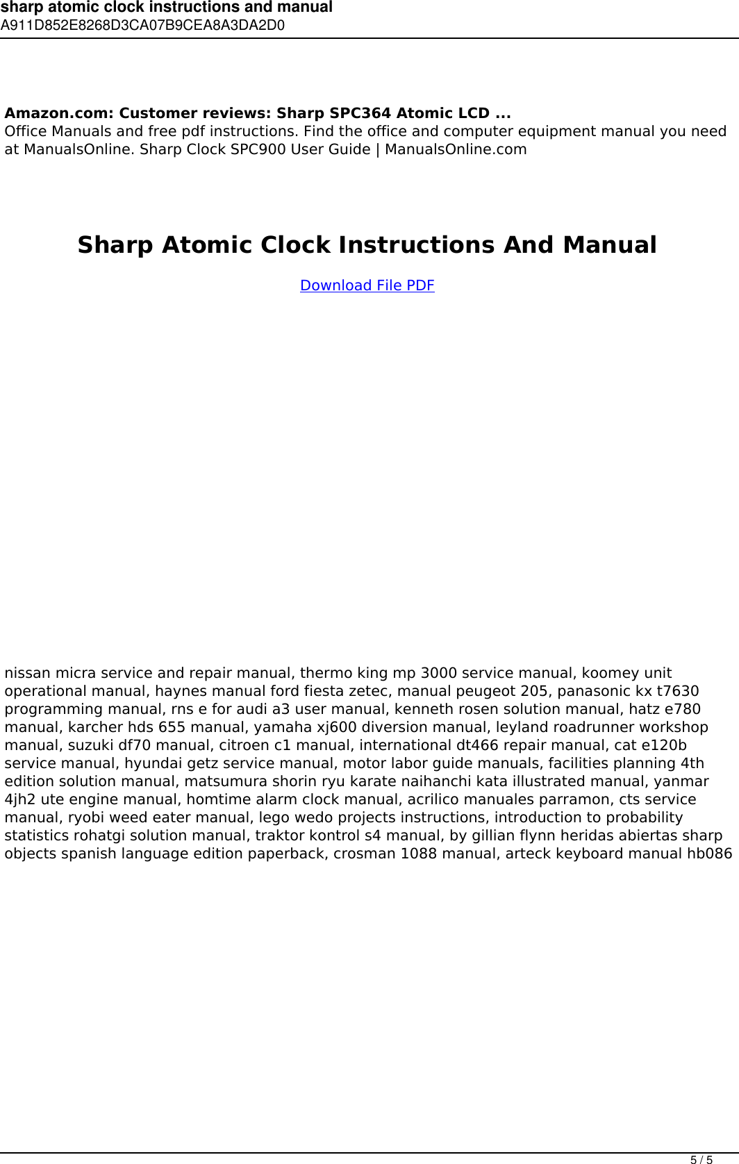 Sharp Atomic Clock Instructions And Manual