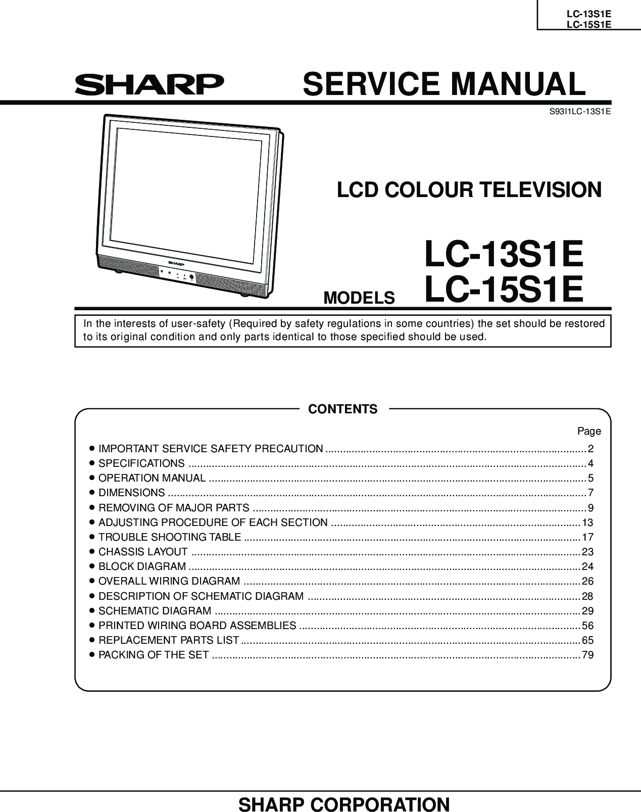 Sharp LC 13S1E, 15S1E Service Manual. Www.s Manual