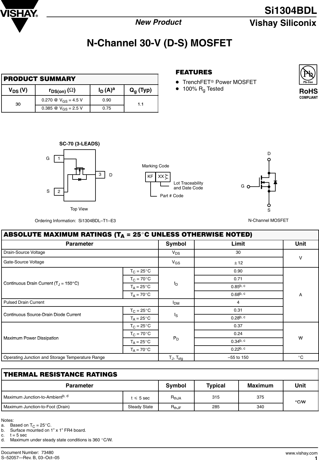 Page 1 of 8 - Si1304BDL - Datasheet. Www.s-manuals.com. Vishay