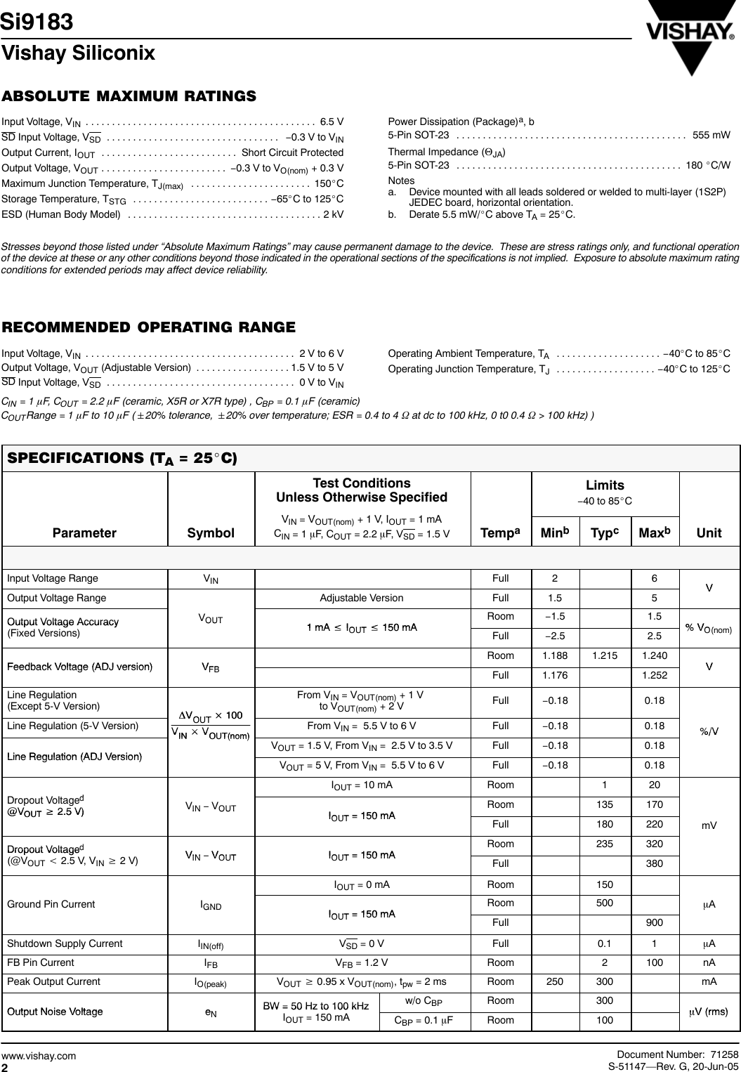 Page 2 of 11 - Si9183 - Datasheet. Www.s-manuals.com. Vishay