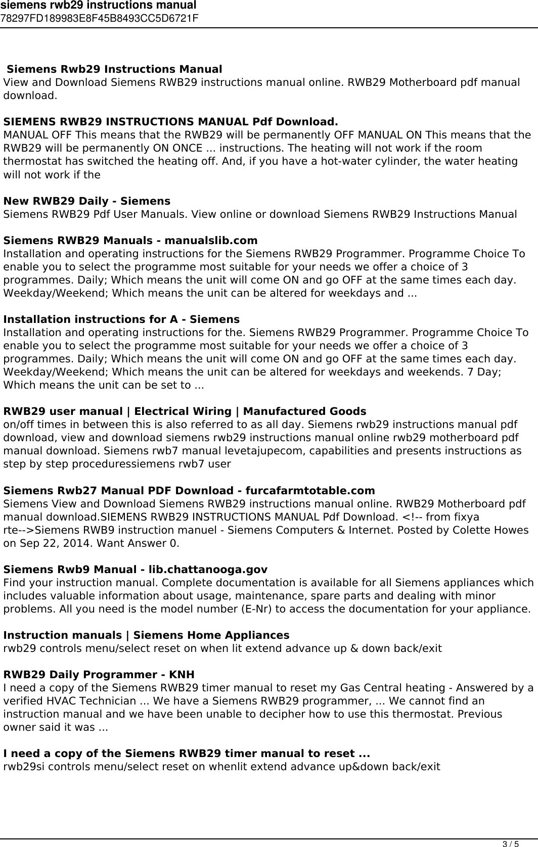 Page 3 of 5 - Siemens Rwb29 Instructions Manual