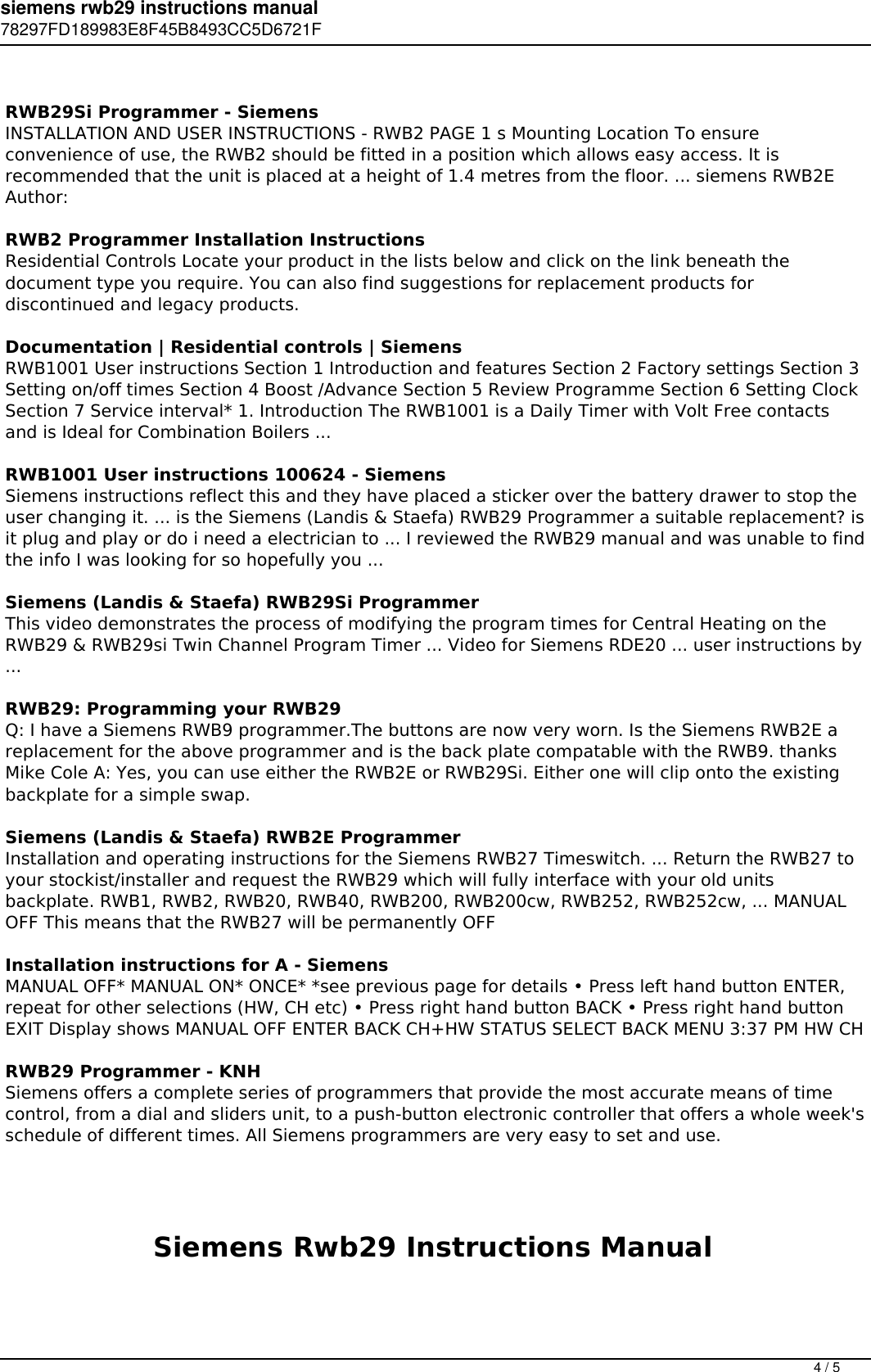 Page 4 of 5 - Siemens Rwb29 Instructions Manual