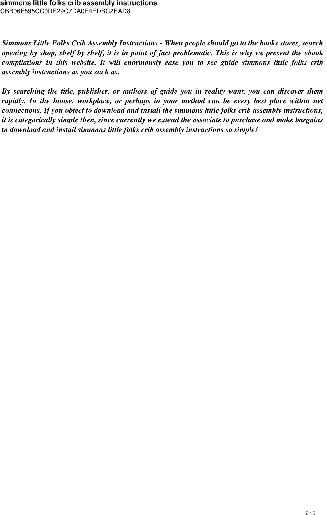 Simmons Little Folks Crib Assembly Instructions