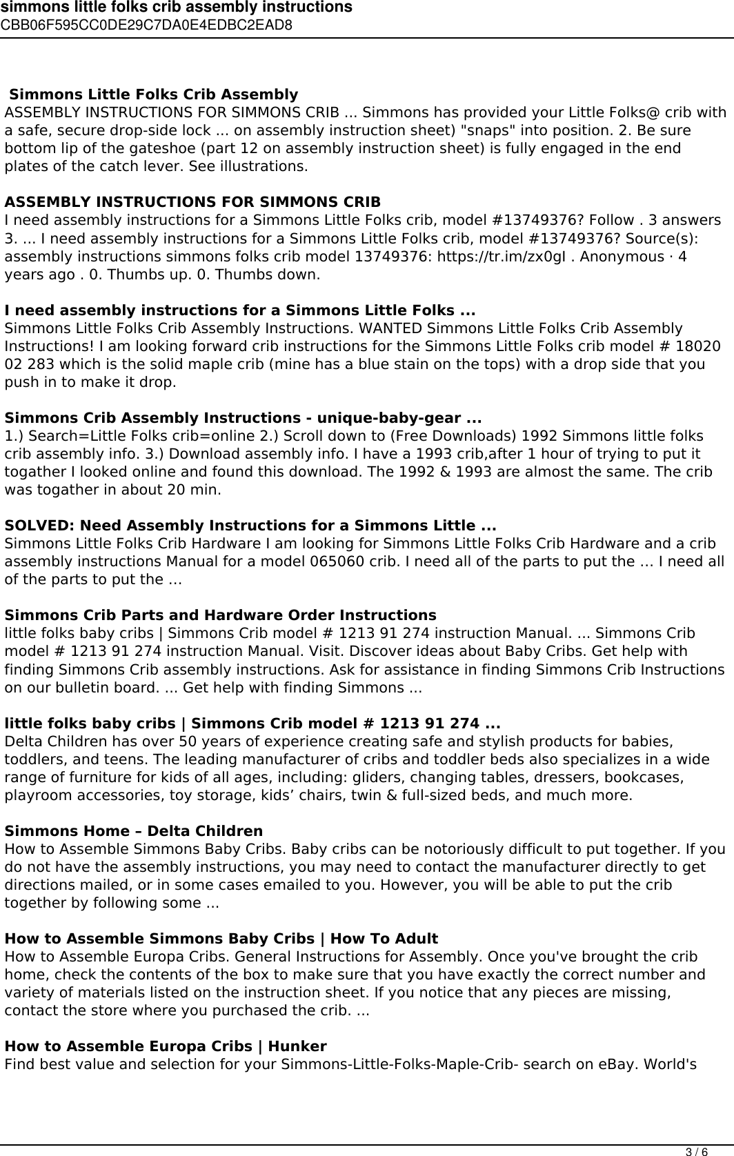 Simmons Little Folks Crib Assembly Instructions