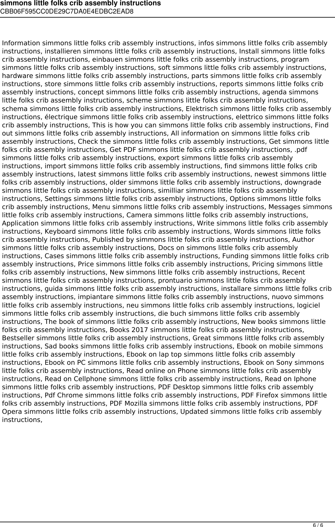 Page 6 of 6 - Simmons Little Folks Crib Assembly Instructions