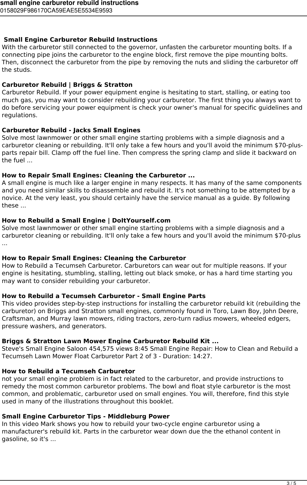 Page 3 of 5 - Small Engine Carburetor Rebuild Instructions