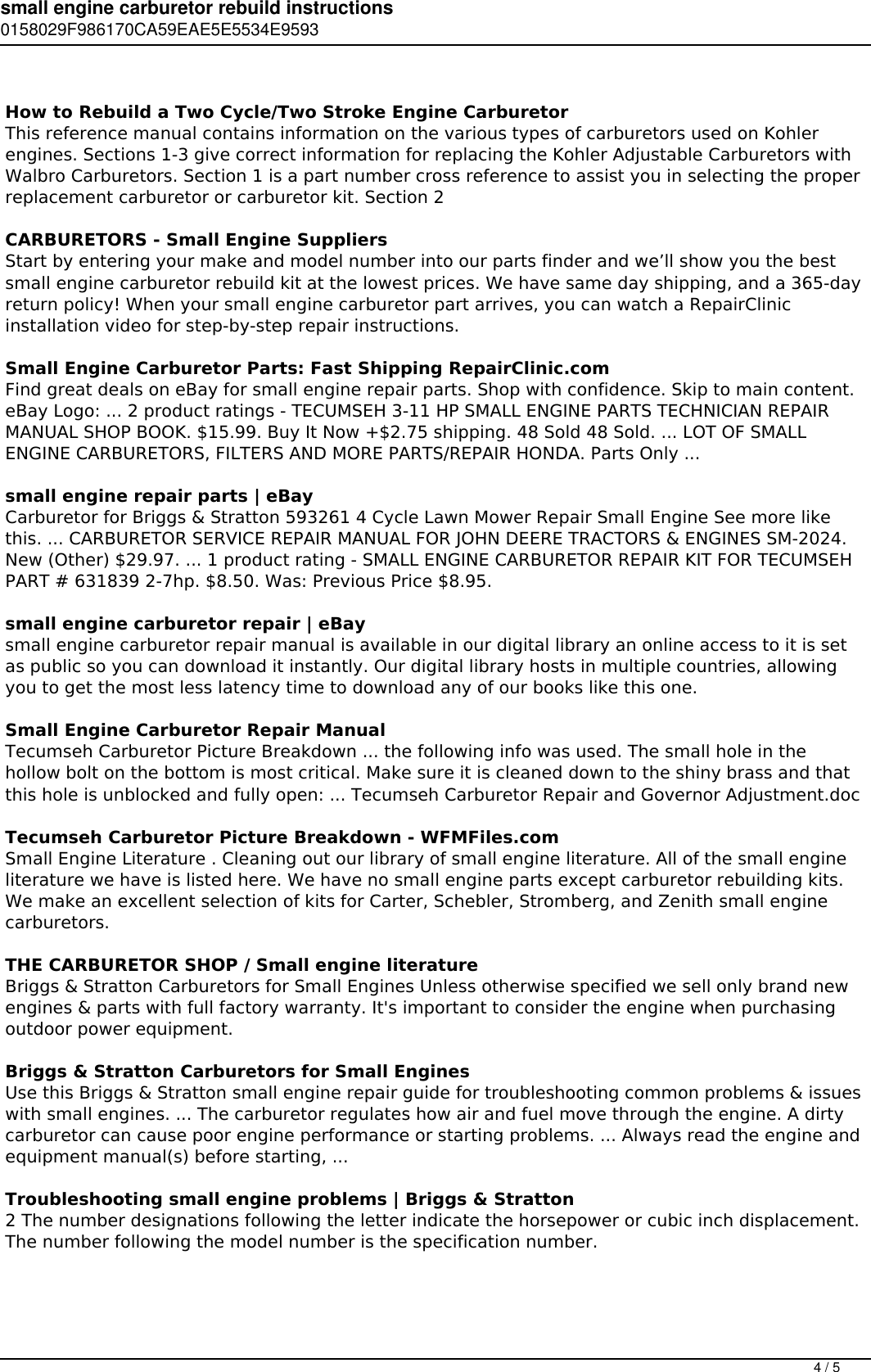 Page 4 of 5 - Small Engine Carburetor Rebuild Instructions