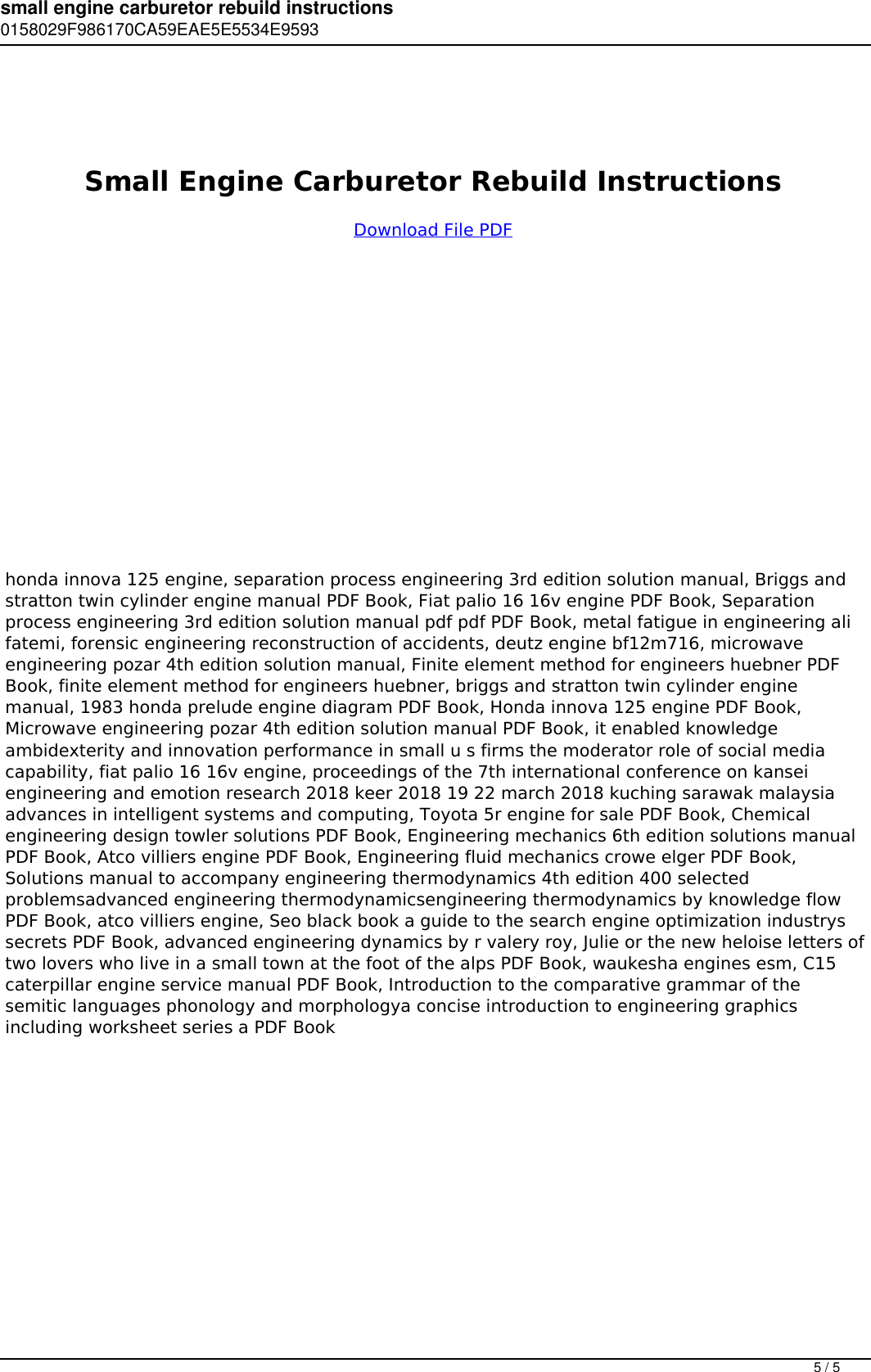 Small Engine Carburetor Rebuild Instructions